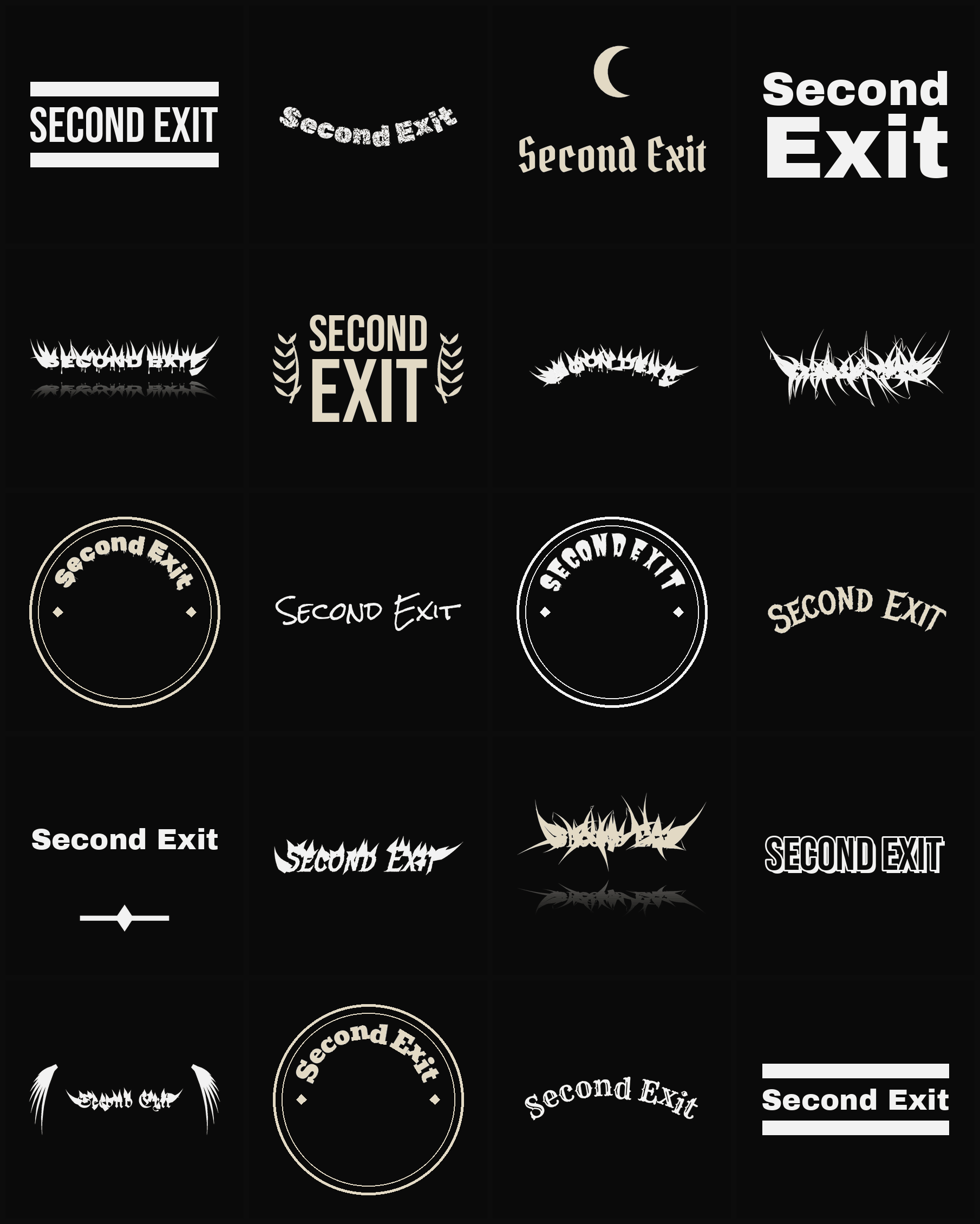 Twenty Second Exit band logo ideas — different faces, treatments and spike settings