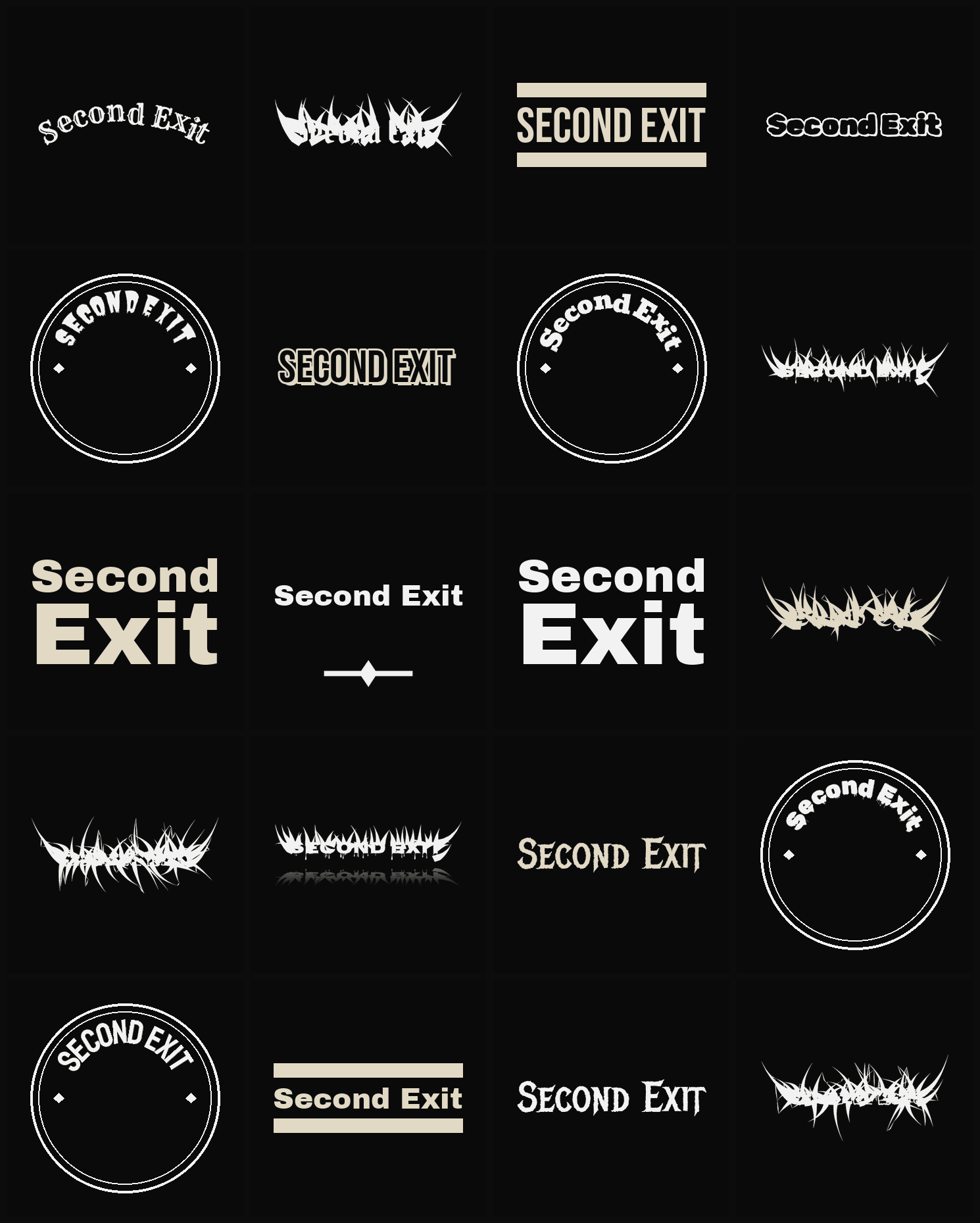 Twenty Second Exit band logo ideas — different faces, treatments and spike settings