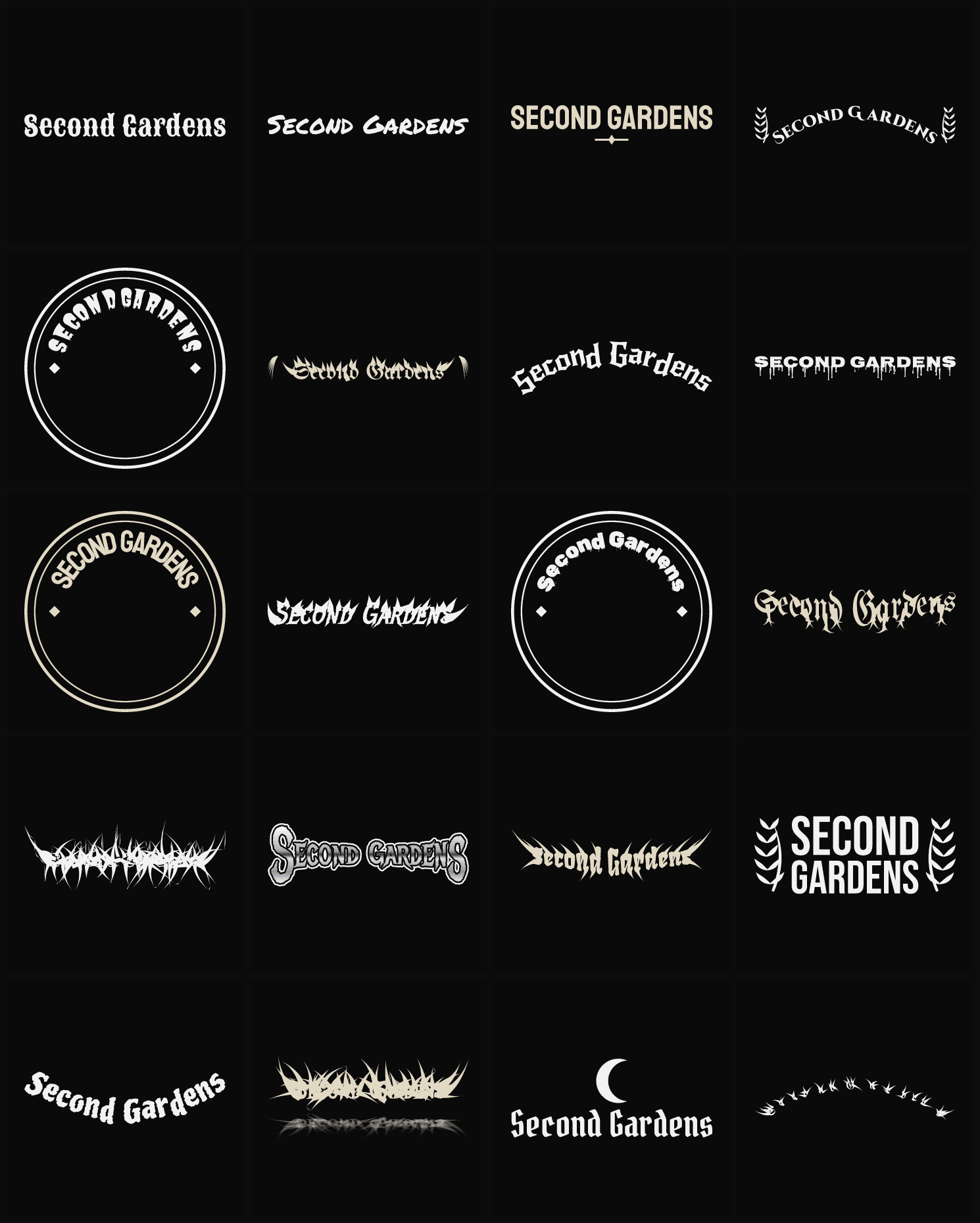 Twenty Second Gardens band logo ideas — different faces, treatments and spike settings