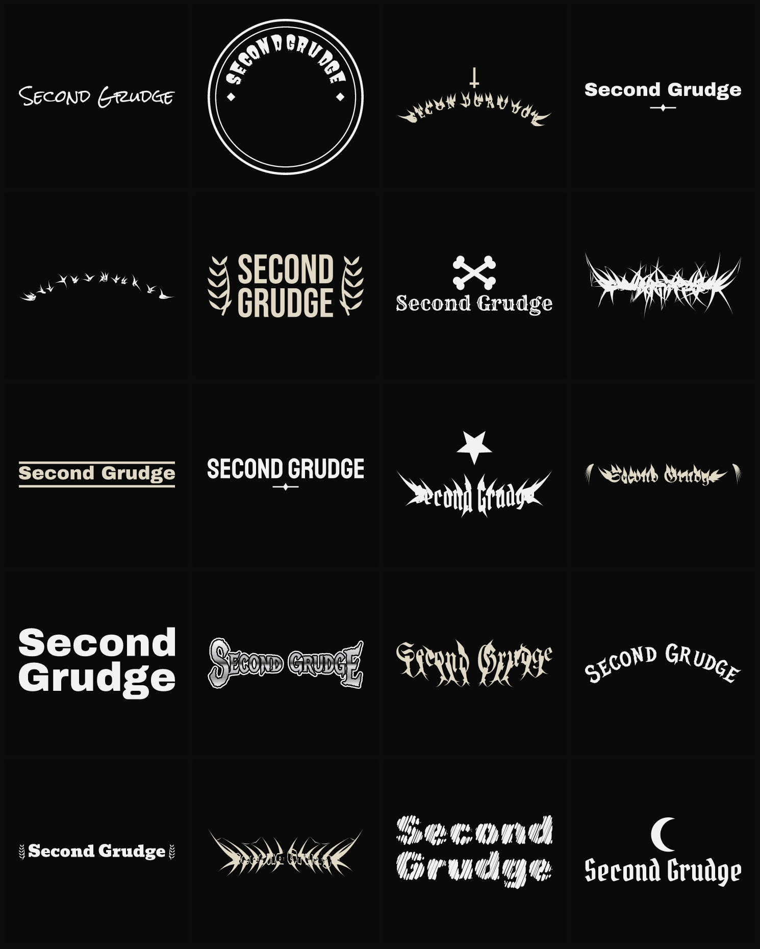 Twenty Second Grudge band logo ideas — different faces, treatments and spike settings