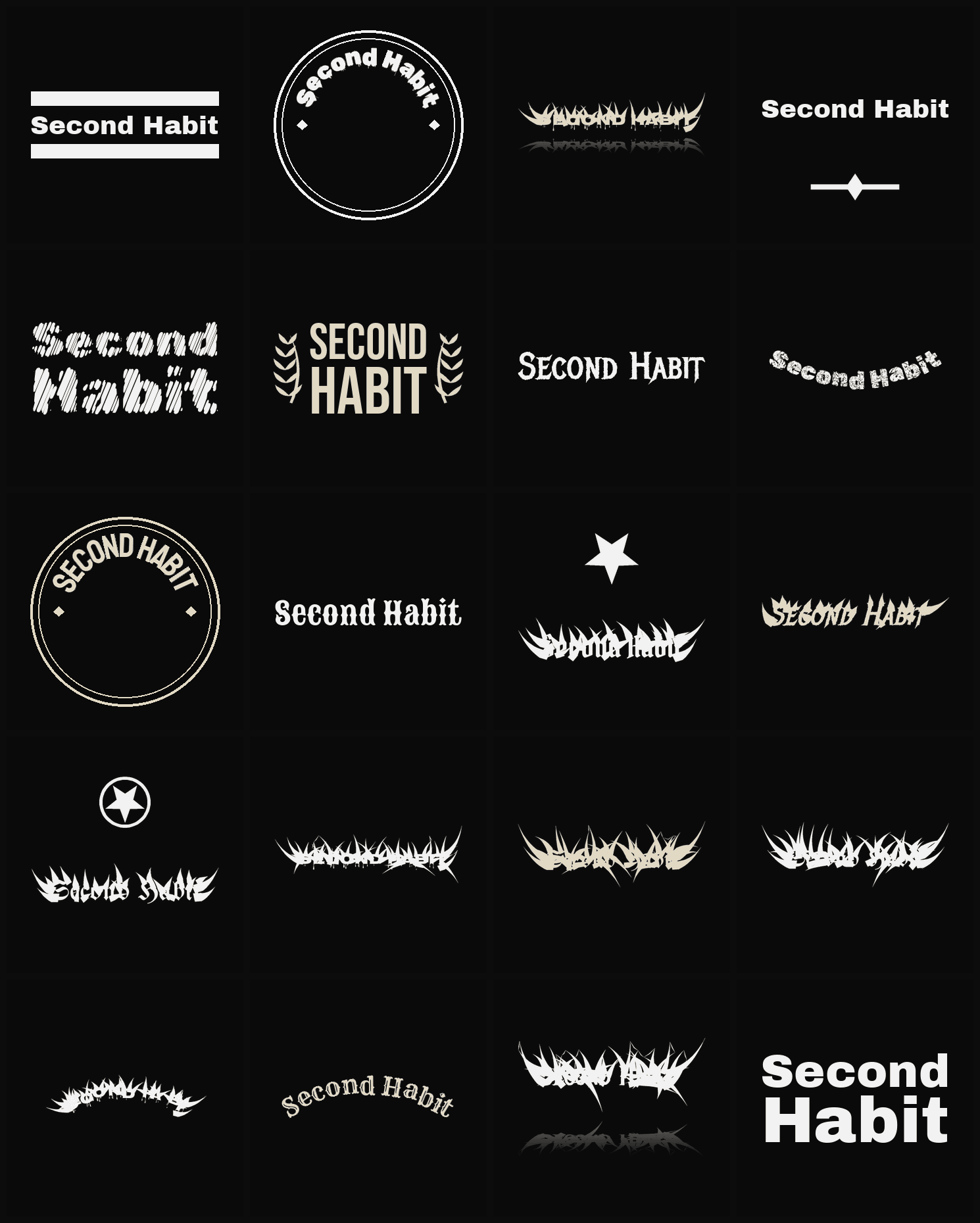 Twenty Second Habit band logo ideas — different faces, treatments and spike settings