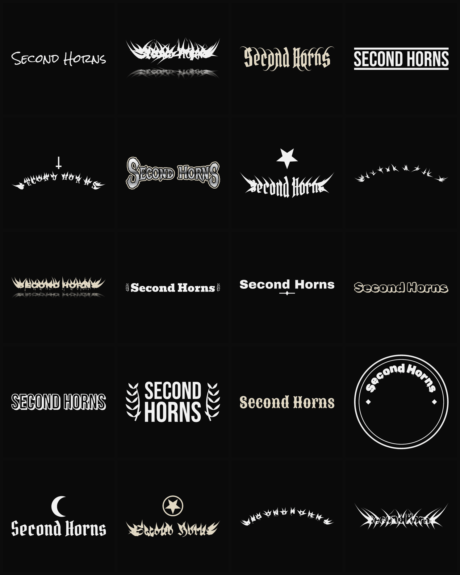 Twenty Second Horns band logo ideas — different faces, treatments and spike settings