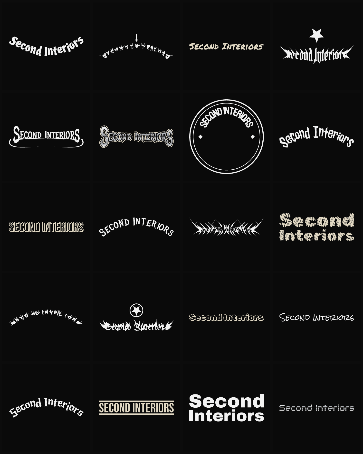 Twenty Second Interiors band logo ideas — different faces, treatments and spike settings