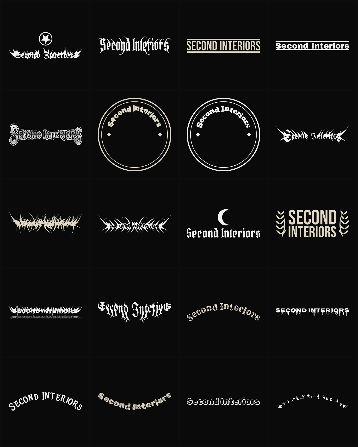 Twenty Second Interiors band logo ideas — different faces, treatments and spike settings