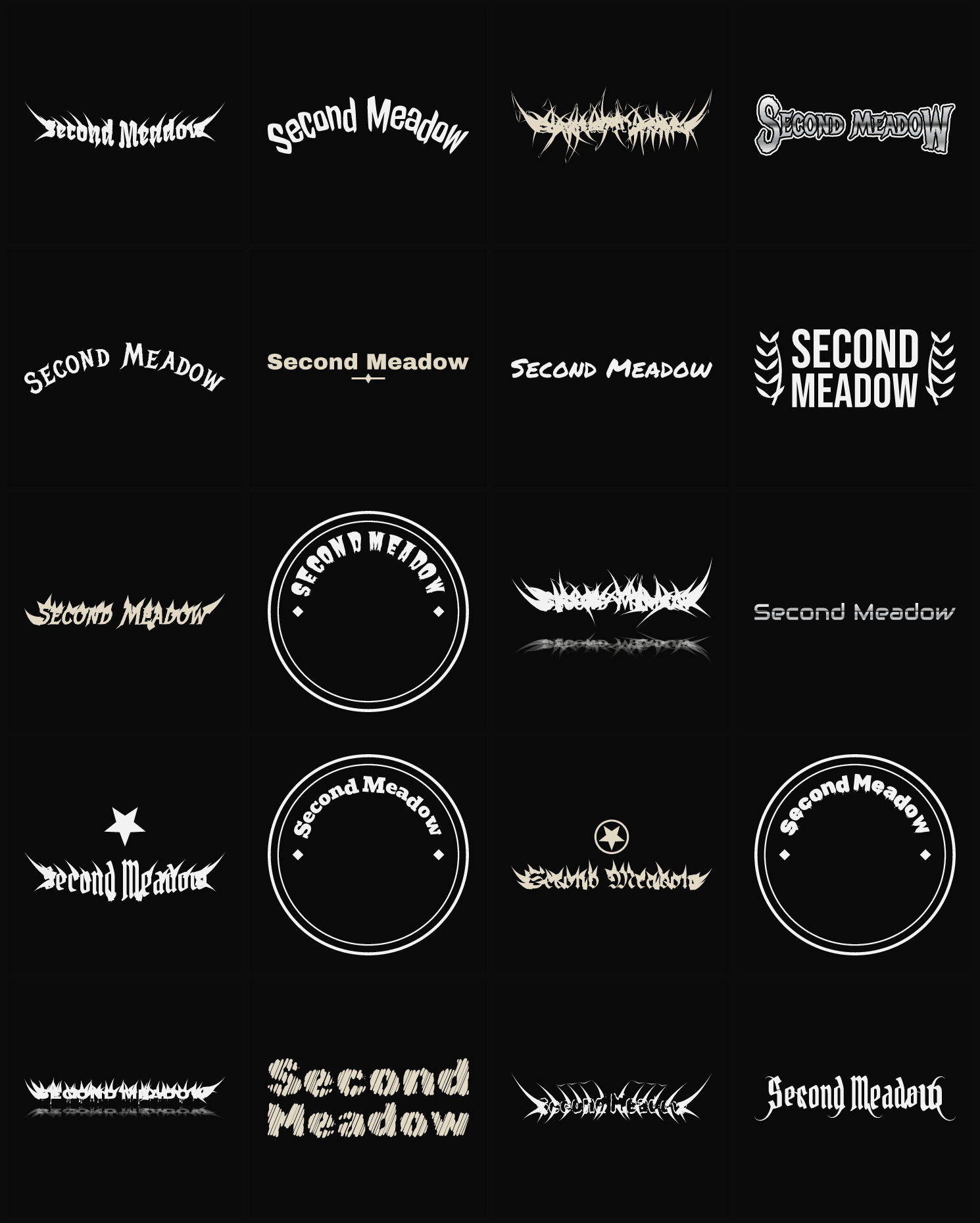 Twenty Second Meadow band logo ideas — different faces, treatments and spike settings