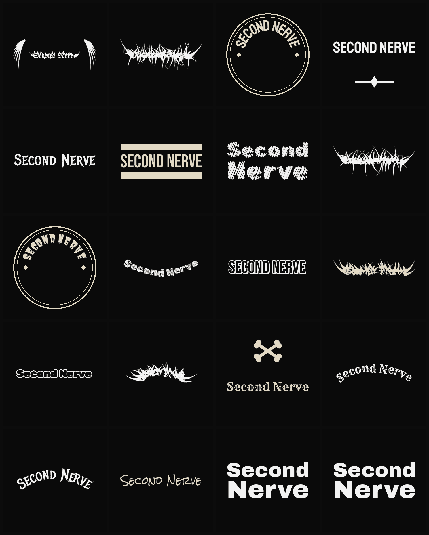 Twenty Second Nerve band logo ideas — different faces, treatments and spike settings