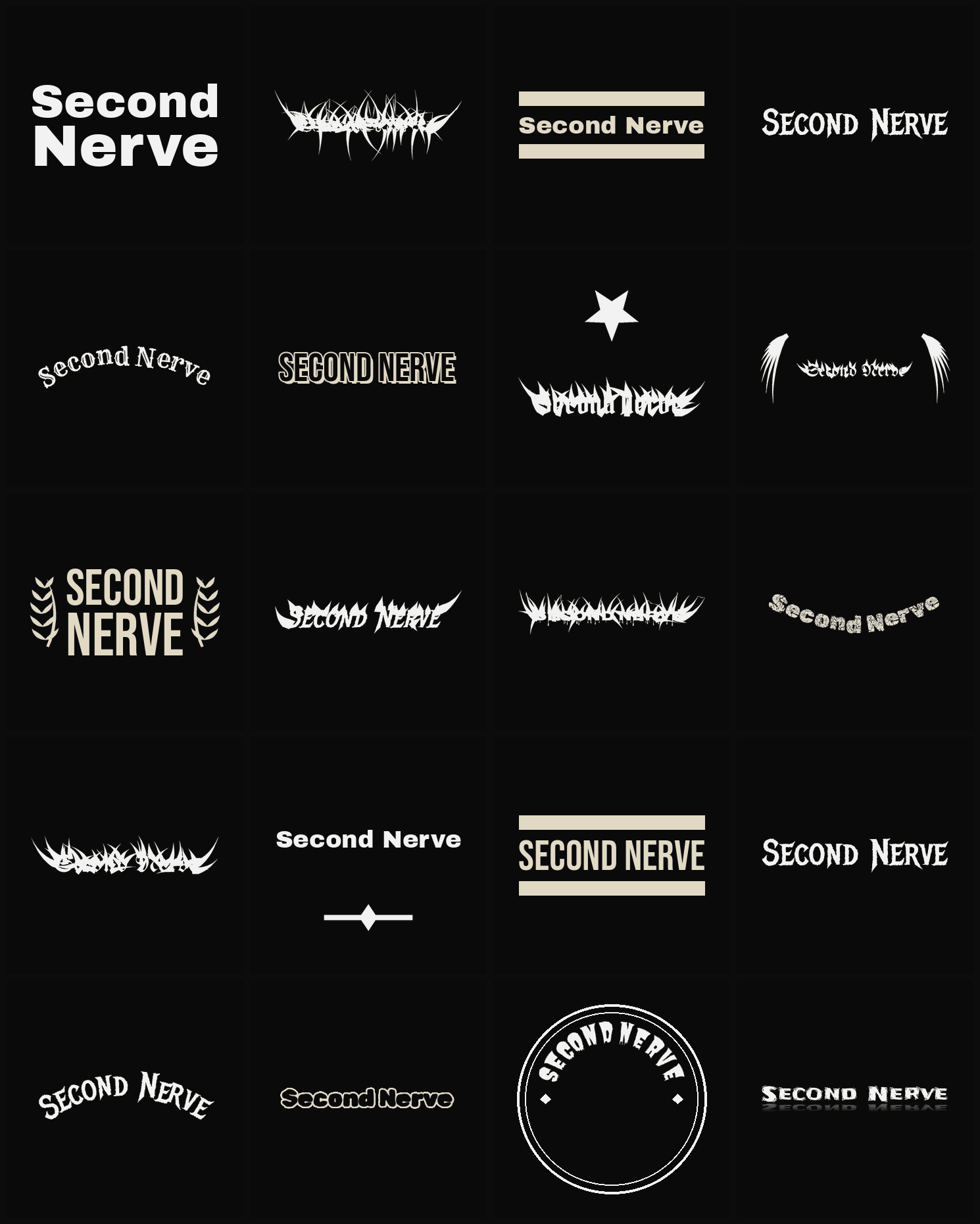 Twenty Second Nerve band logo ideas — different faces, treatments and spike settings