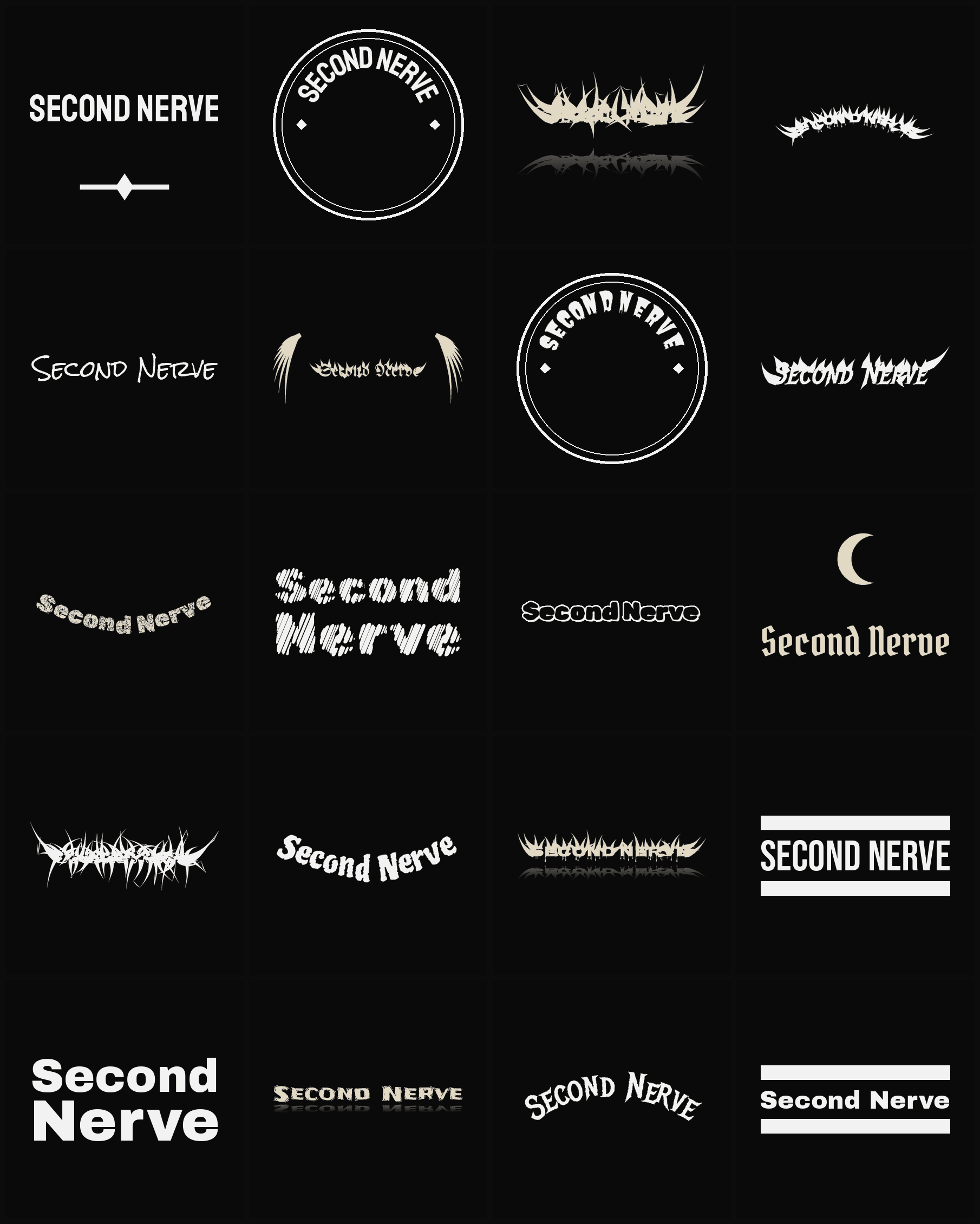 Twenty Second Nerve band logo ideas — different faces, treatments and spike settings