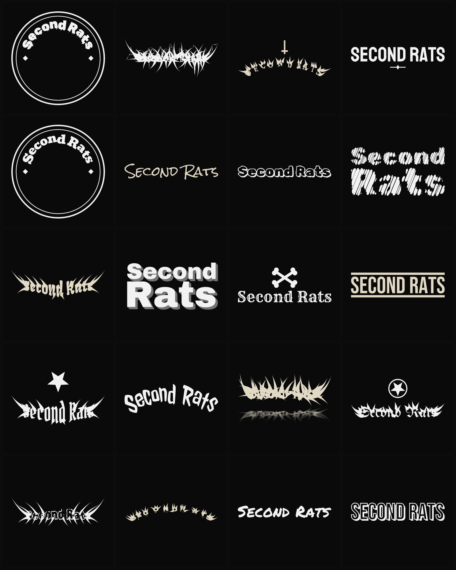 Twenty Second Rats band logo ideas — different faces, treatments and spike settings