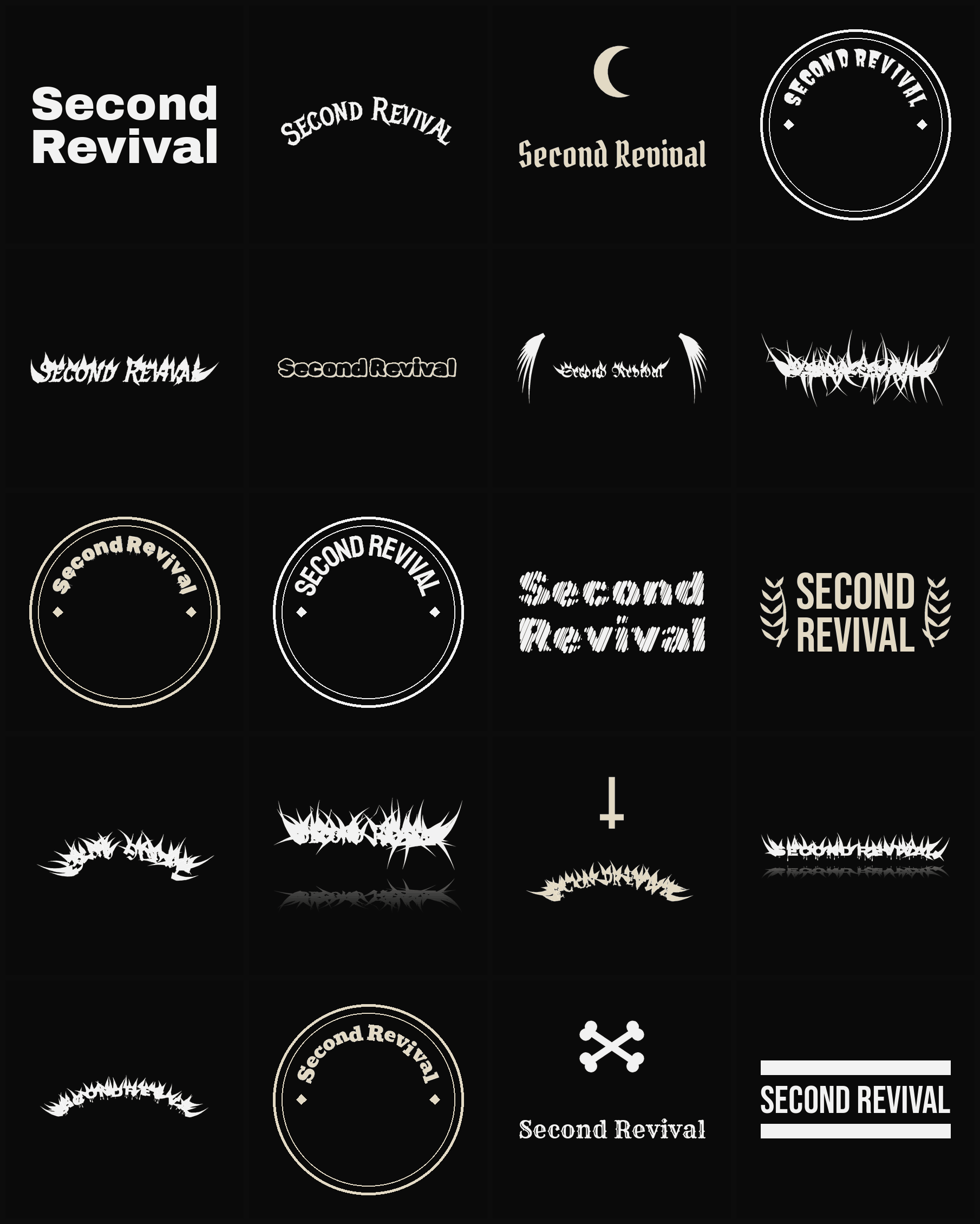 Twenty Second Revival band logo ideas — different faces, treatments and spike settings