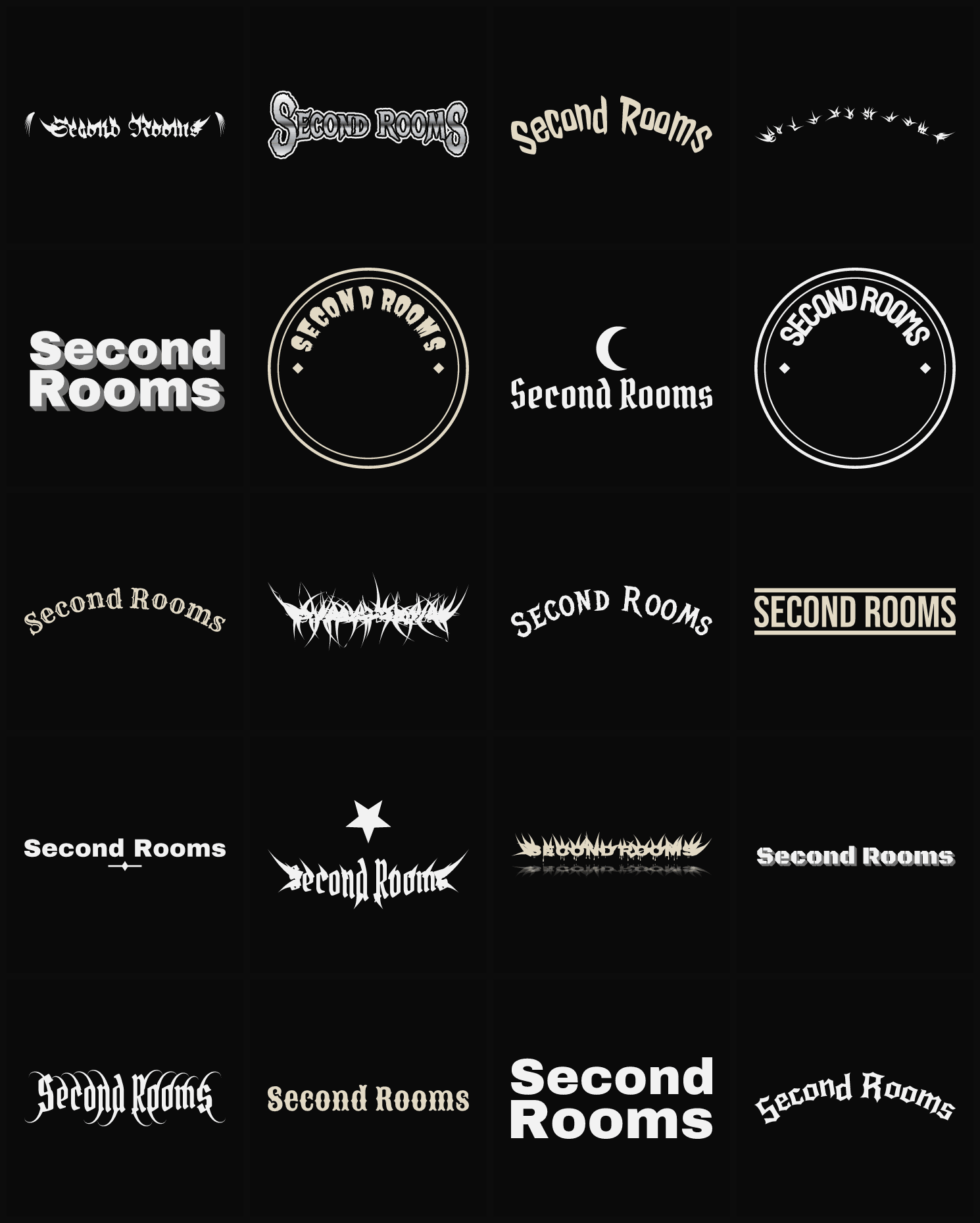 Twenty Second Rooms band logo ideas — different faces, treatments and spike settings