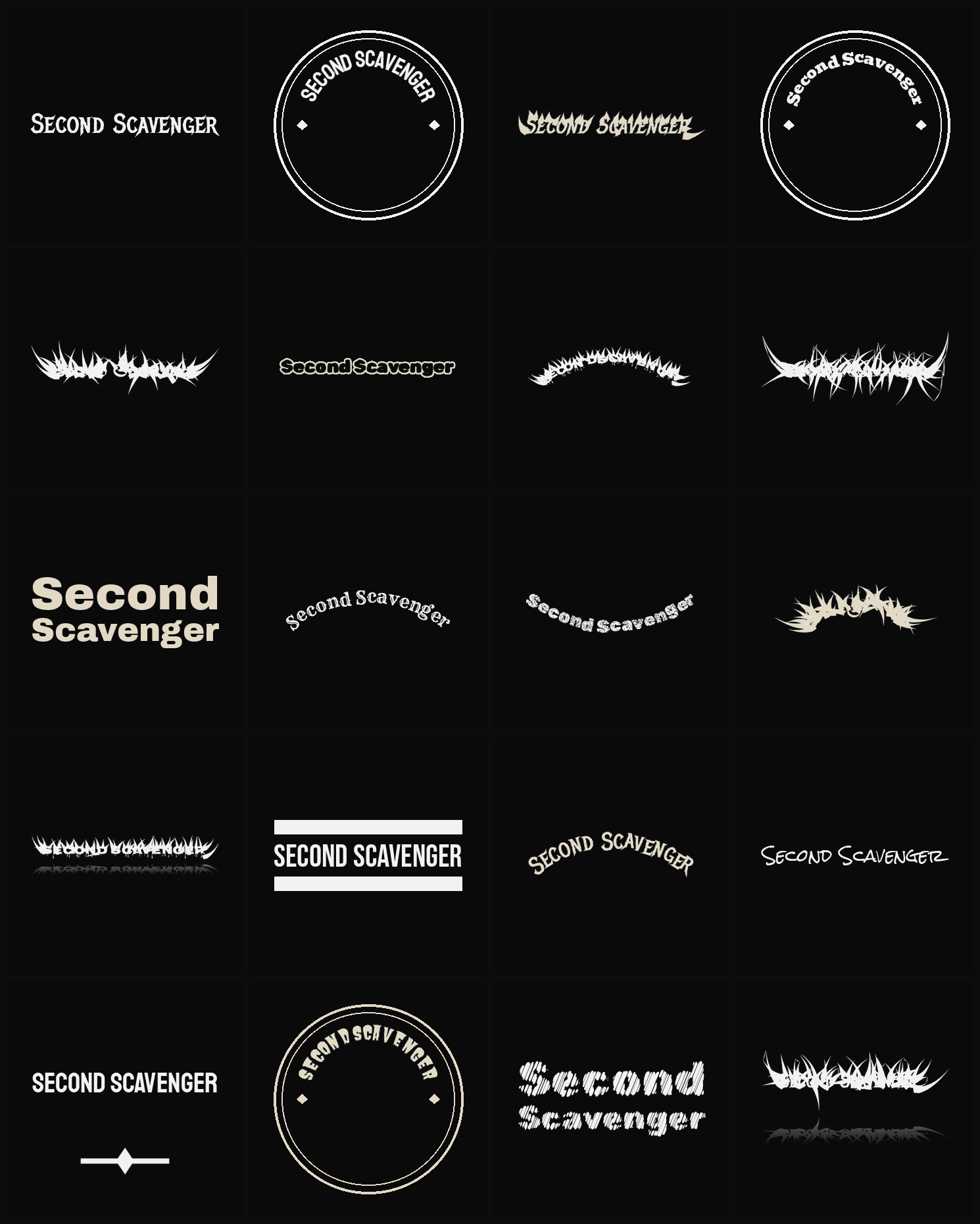 Twenty Second Scavenger band logo ideas — different faces, treatments and spike settings
