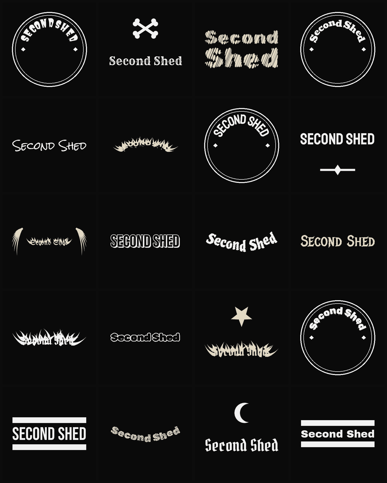 Twenty Second Shed band logo ideas — different faces, treatments and spike settings