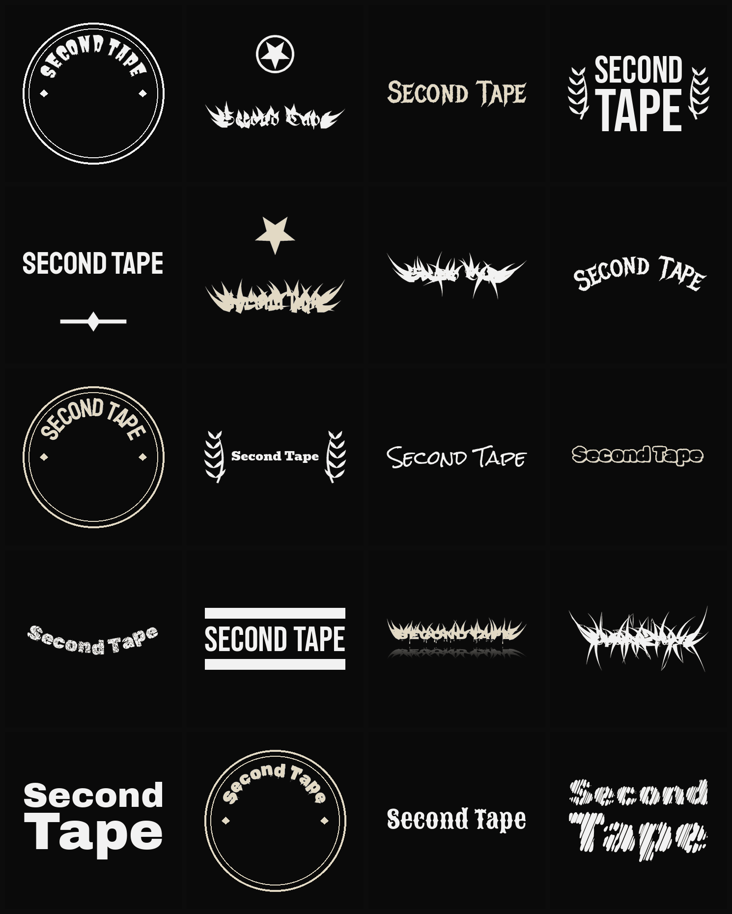 Twenty Second Tape band logo ideas — different faces, treatments and spike settings