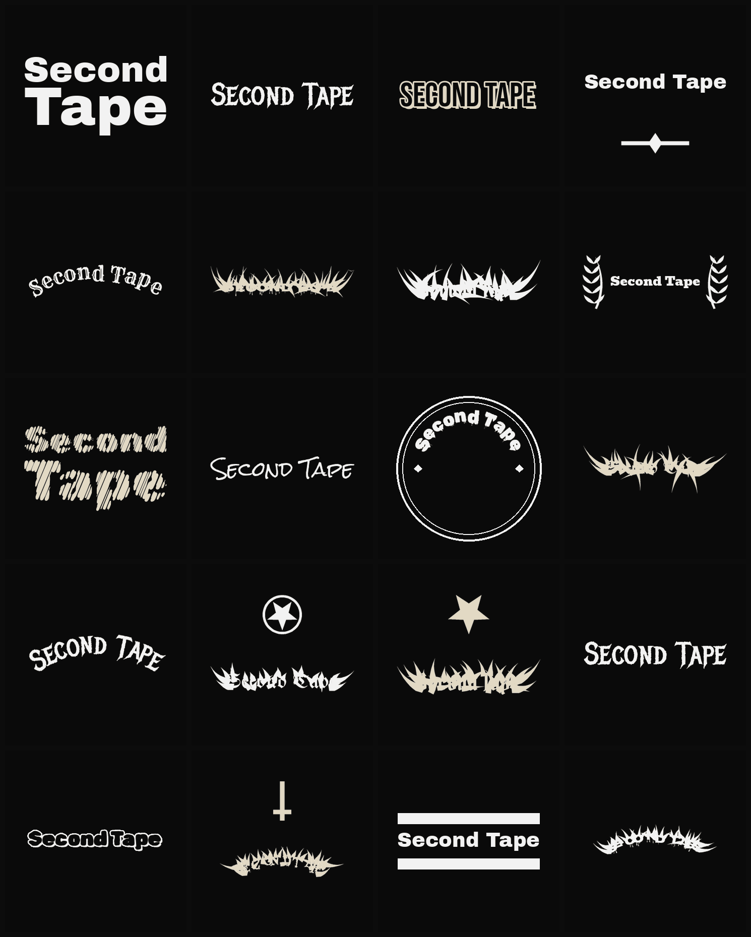 Twenty Second Tape band logo ideas — different faces, treatments and spike settings