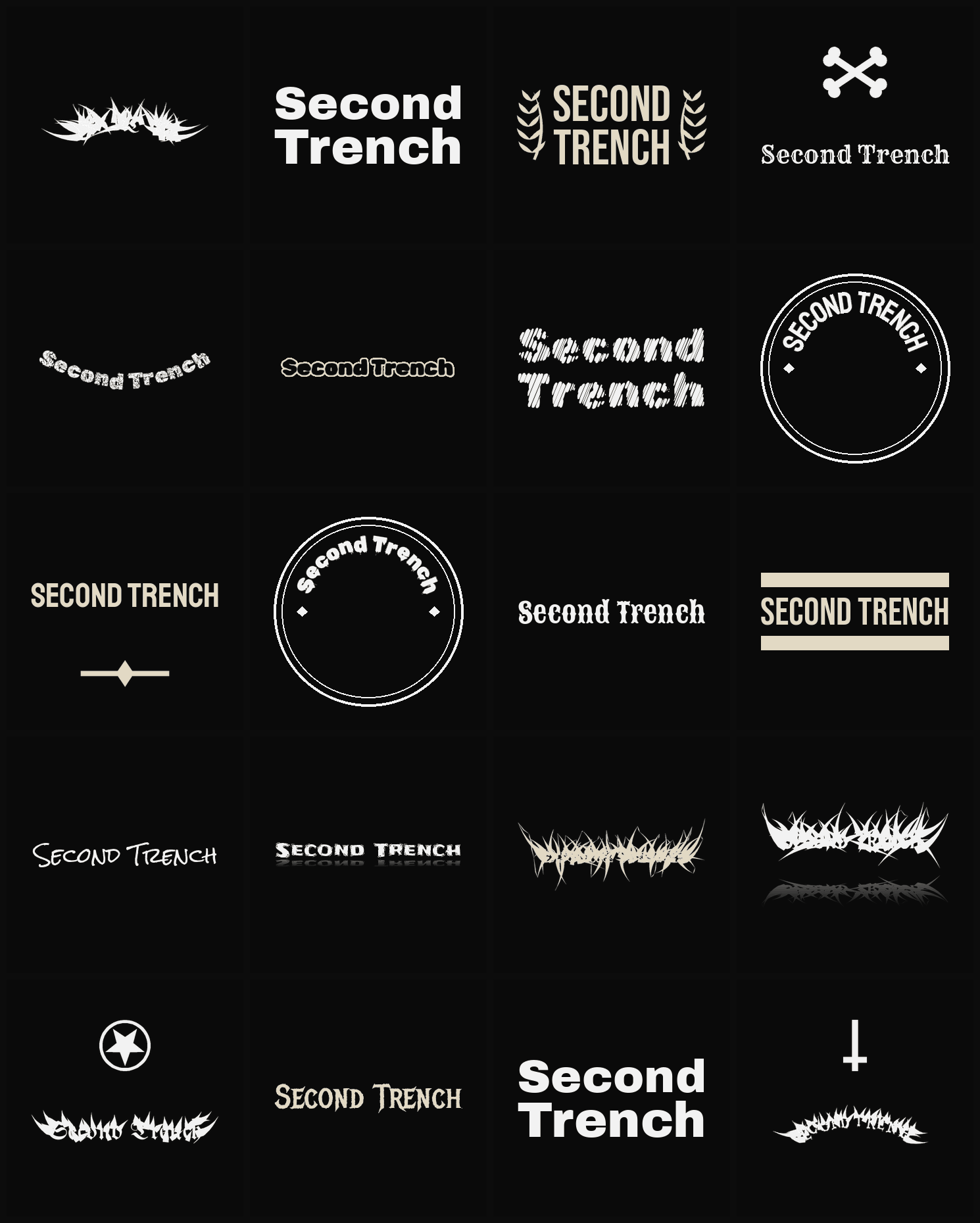 Twenty Second Trench band logo ideas — different faces, treatments and spike settings