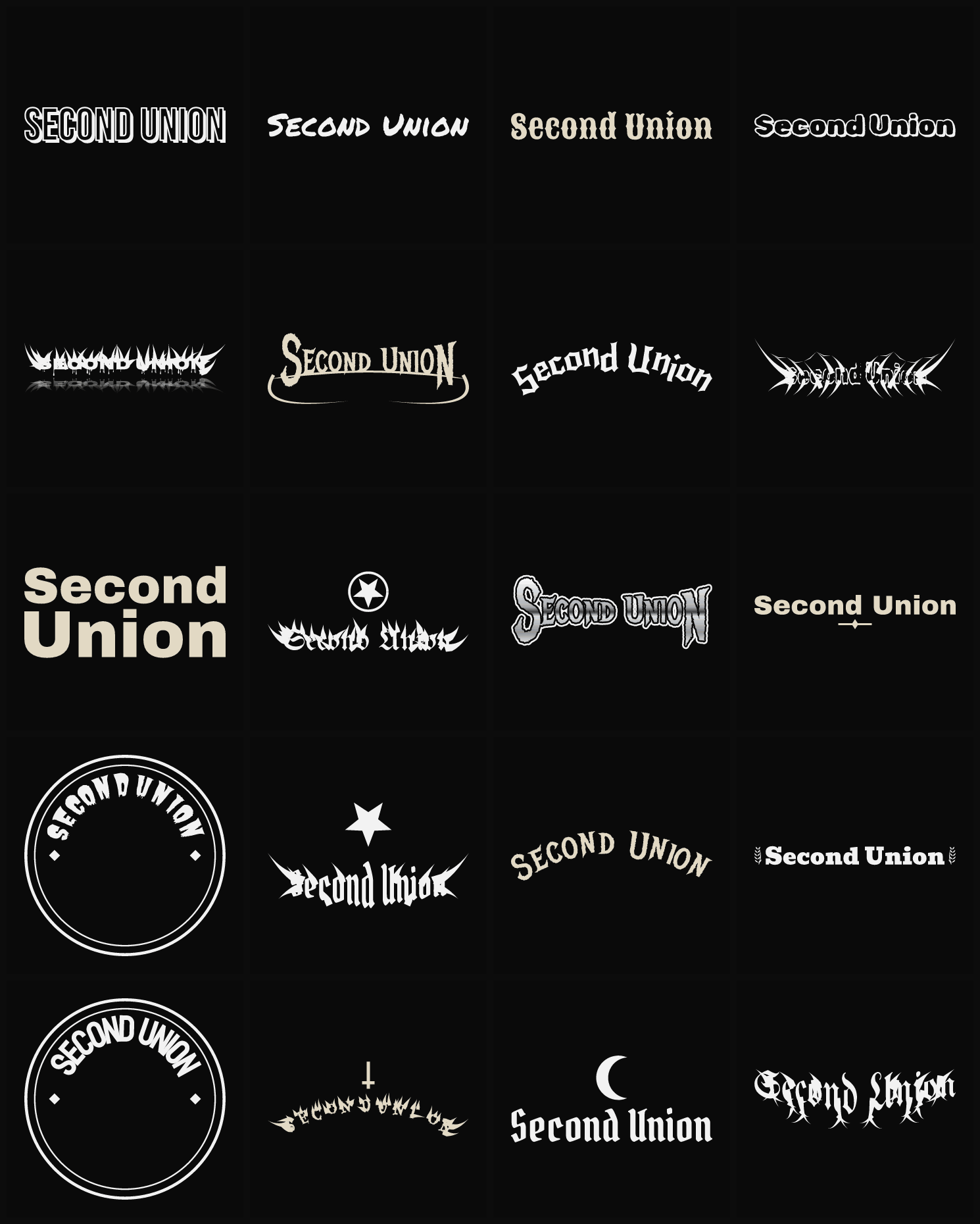 Twenty Second Union band logo ideas — different faces, treatments and spike settings