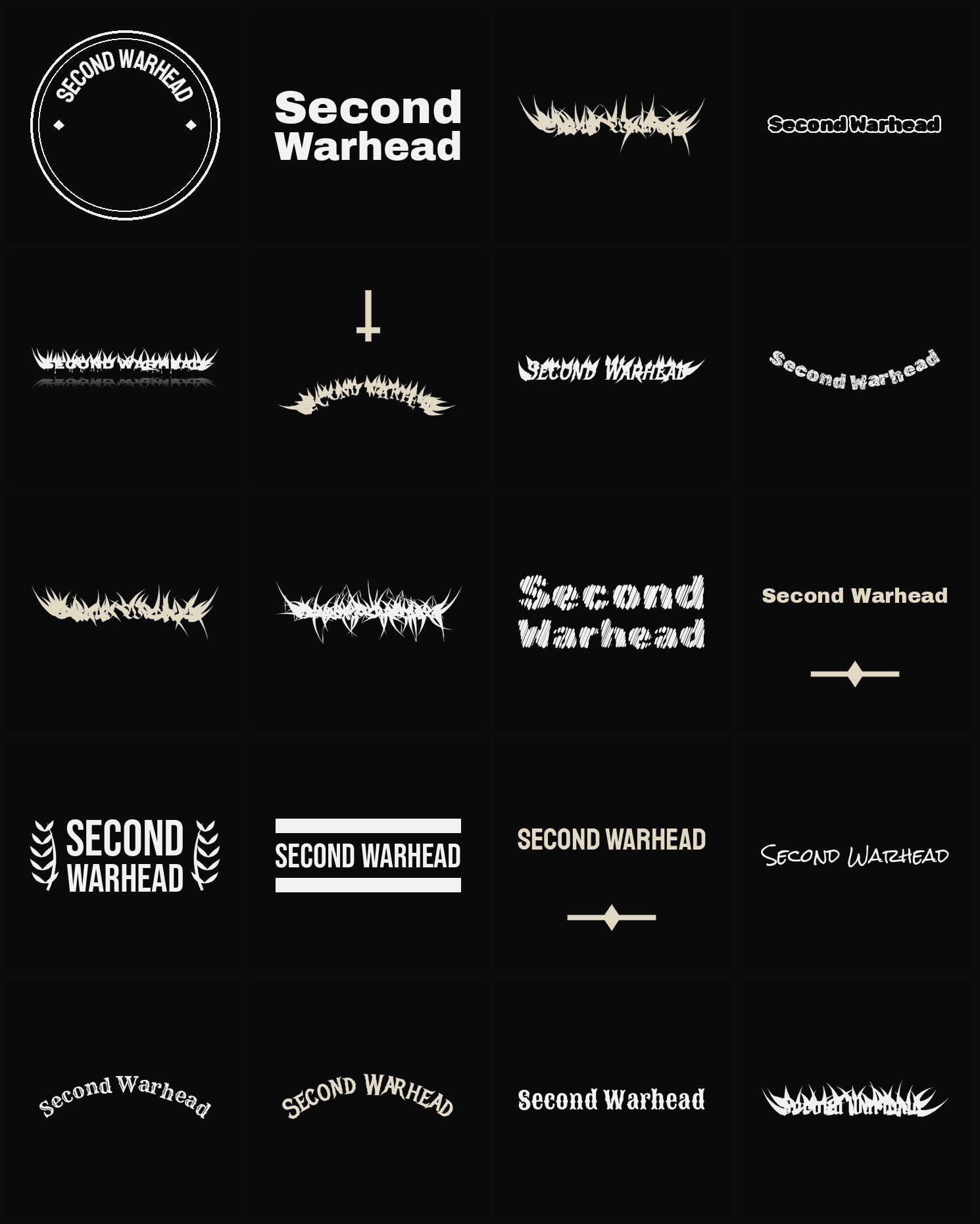 Twenty Second Warhead band logo ideas — different faces, treatments and spike settings