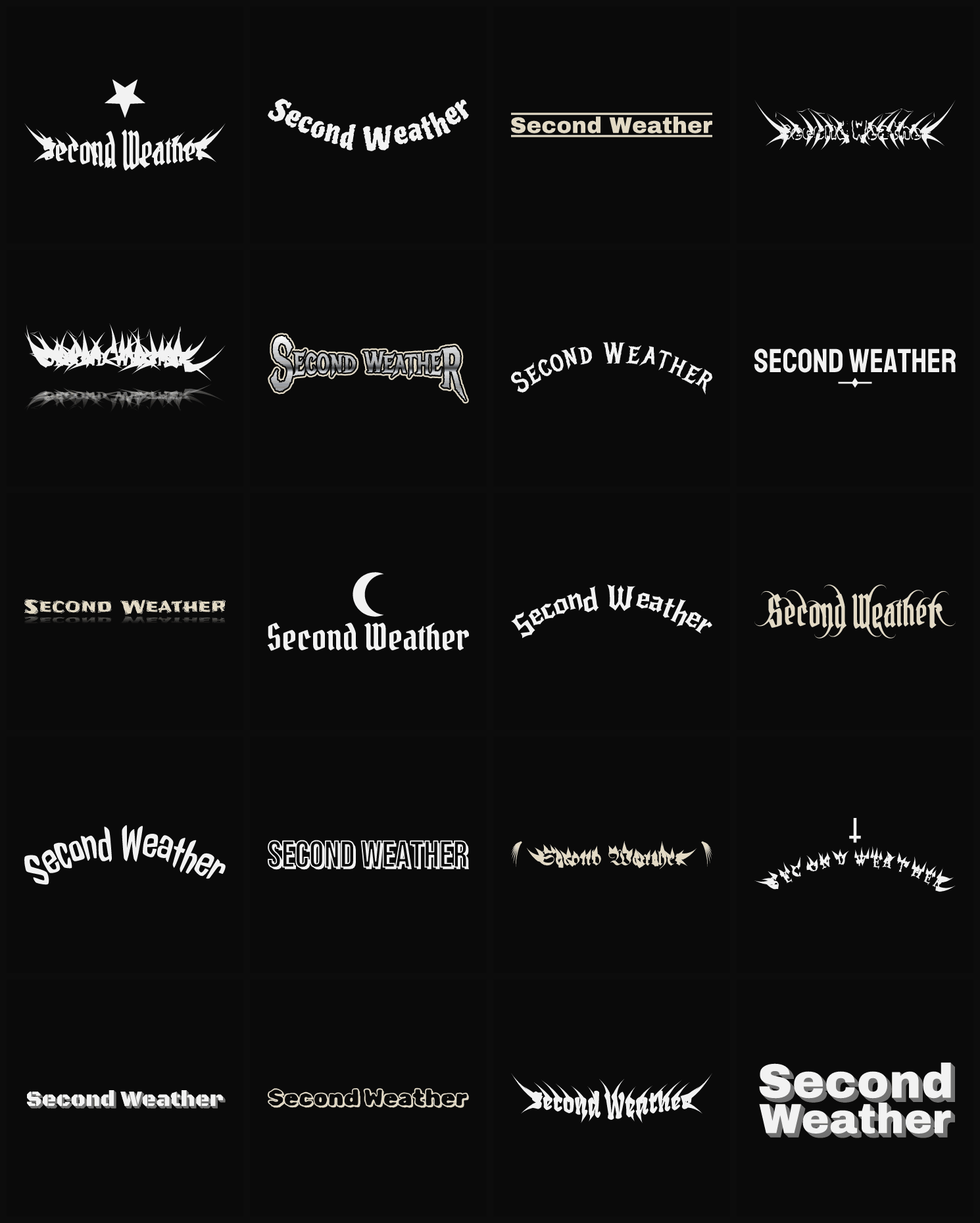 Twenty Second Weather band logo ideas — different faces, treatments and spike settings