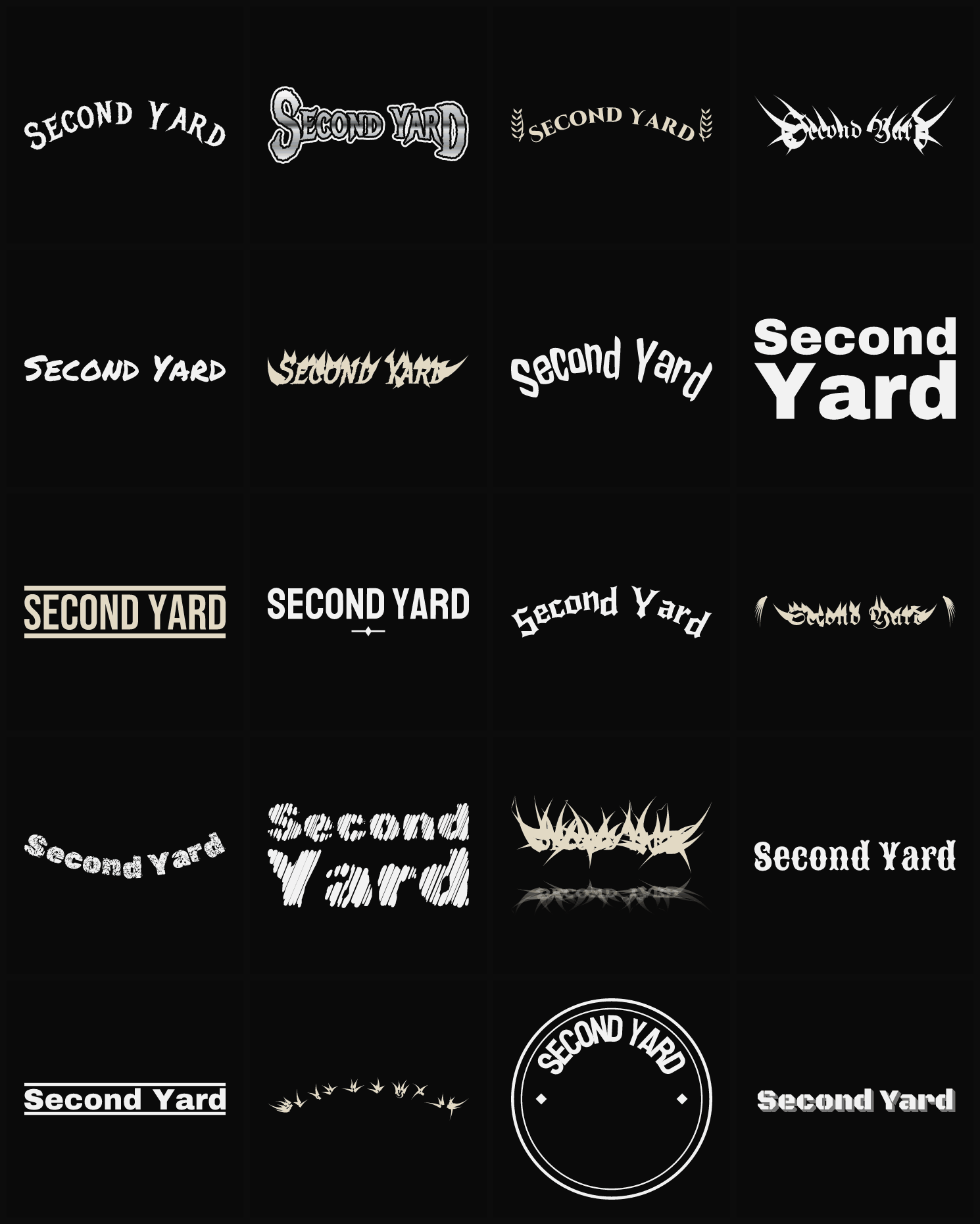 Twenty Second Yard band logo ideas — different faces, treatments and spike settings