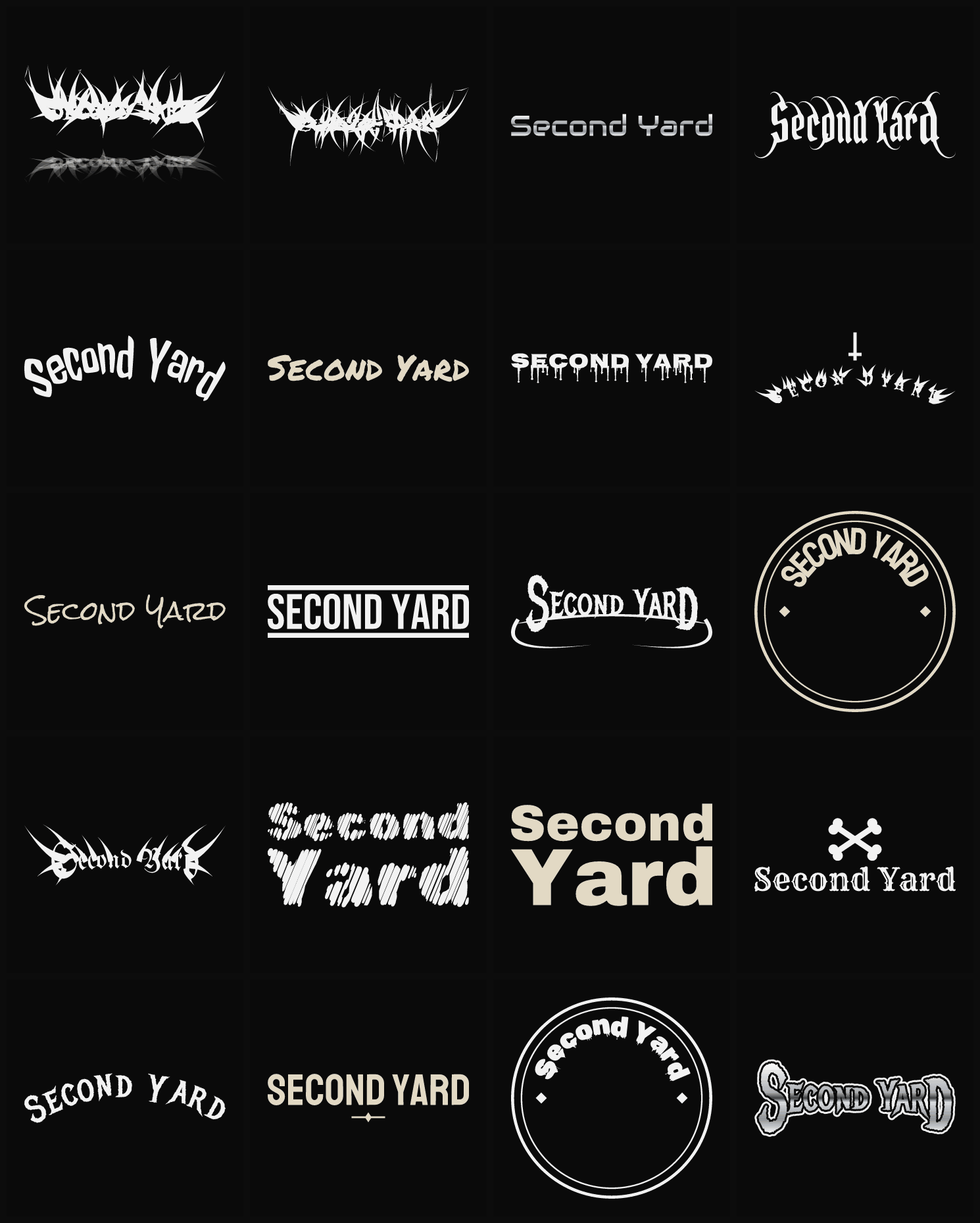 Twenty Second Yard band logo ideas — different faces, treatments and spike settings