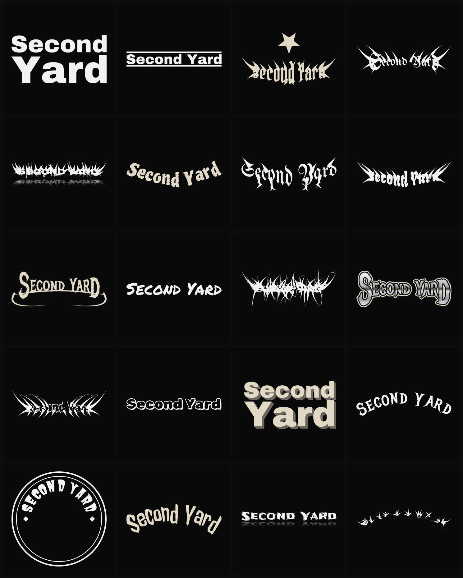 Twenty Second Yard band logo ideas — different faces, treatments and spike settings