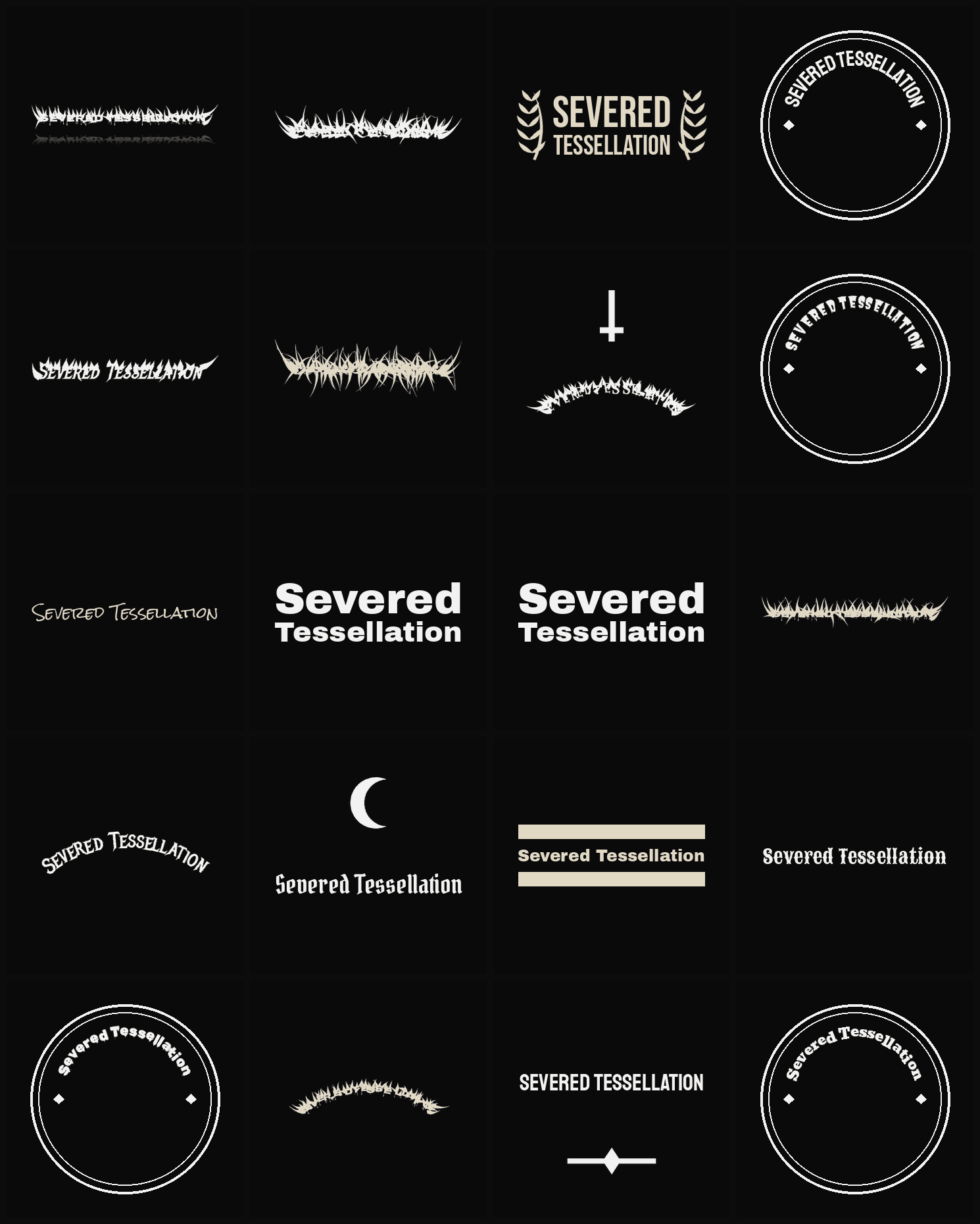 Twenty Severed Tessellation band logo ideas — different faces, treatments and spike settings