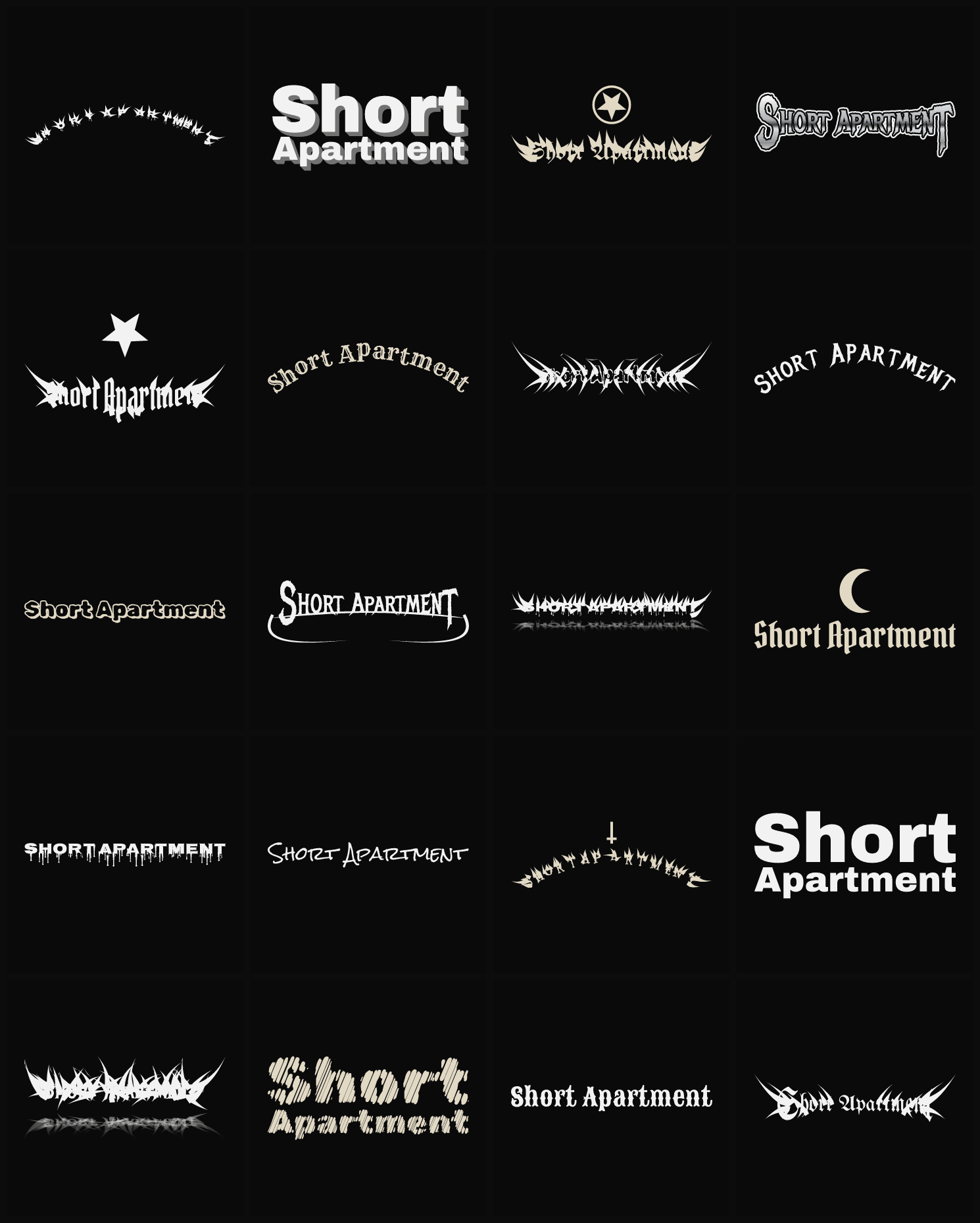 Twenty Short Apartment band logo ideas — different faces, treatments and spike settings