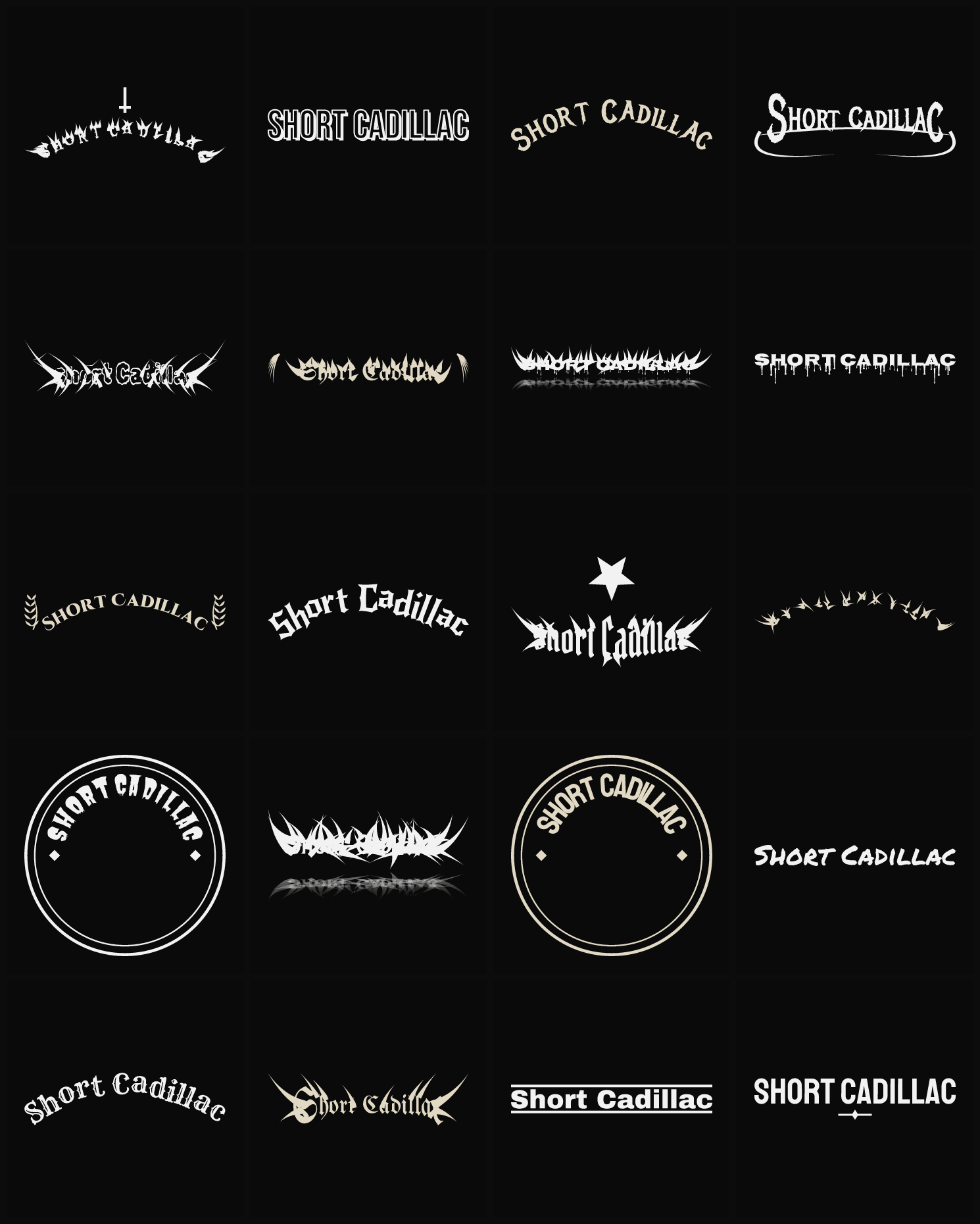 Twenty Short Cadillac band logo ideas — different faces, treatments and spike settings
