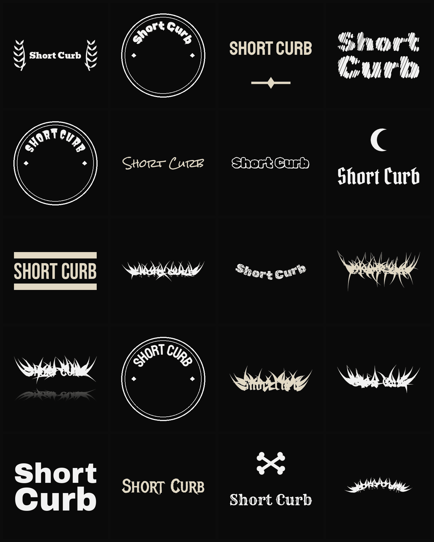 Twenty Short Curb band logo ideas — different faces, treatments and spike settings