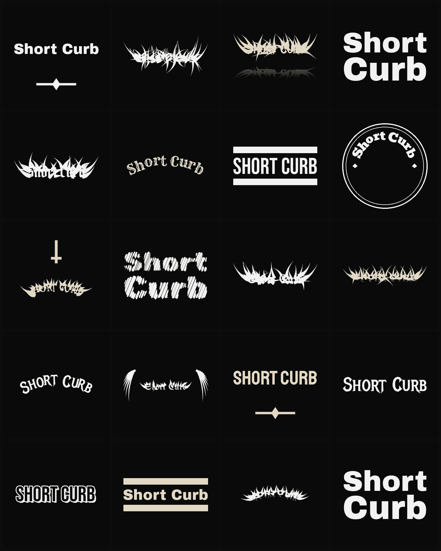 Twenty Short Curb band logo ideas — different faces, treatments and spike settings
