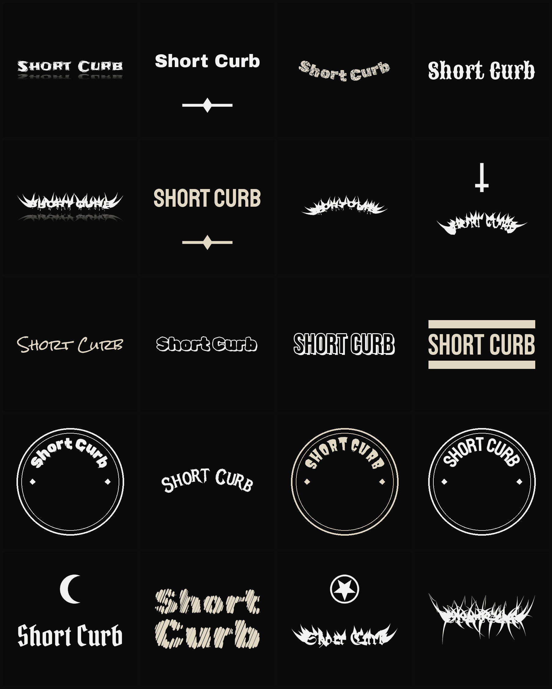 Twenty Short Curb band logo ideas — different faces, treatments and spike settings