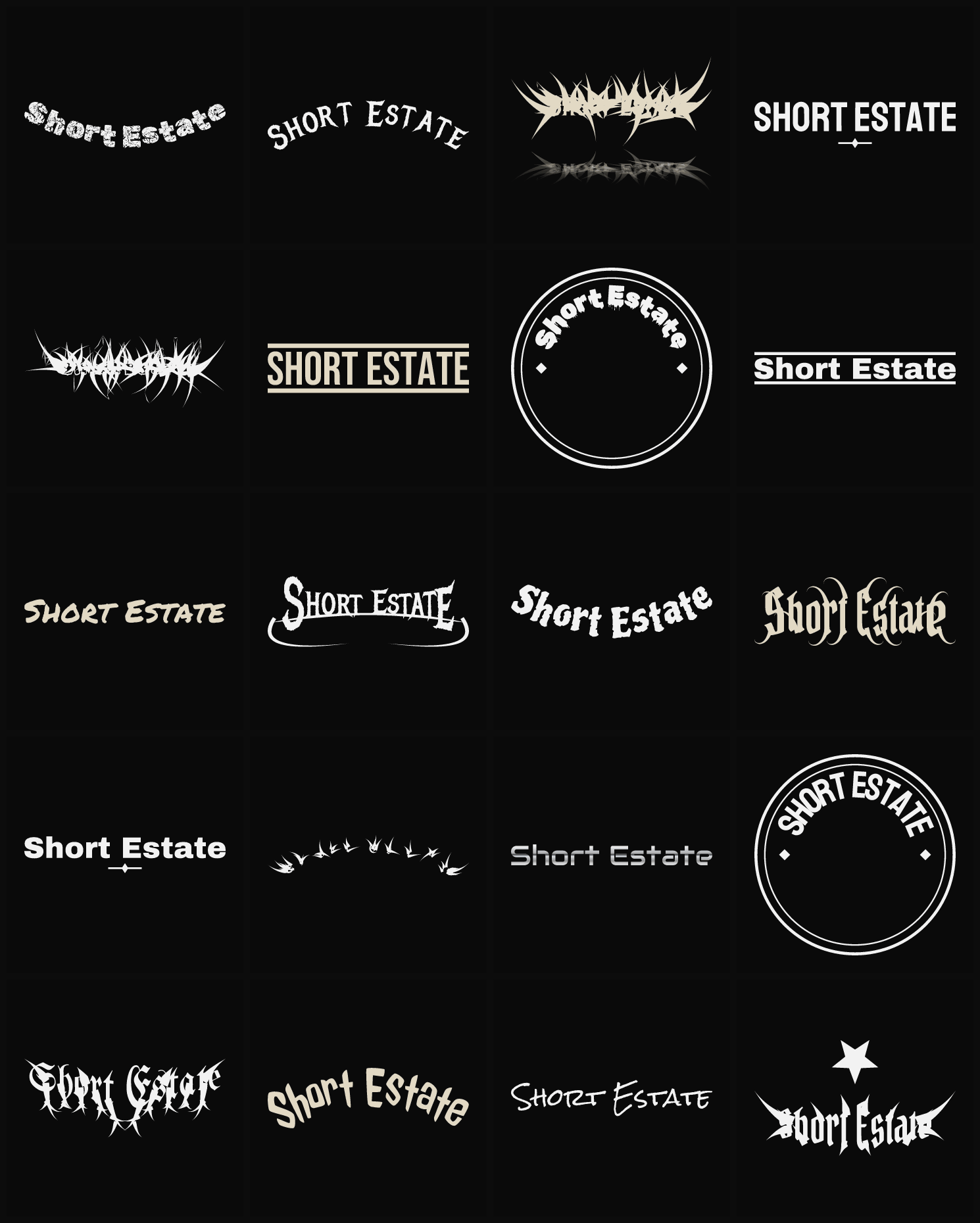 Twenty Short Estate band logo ideas — different faces, treatments and spike settings
