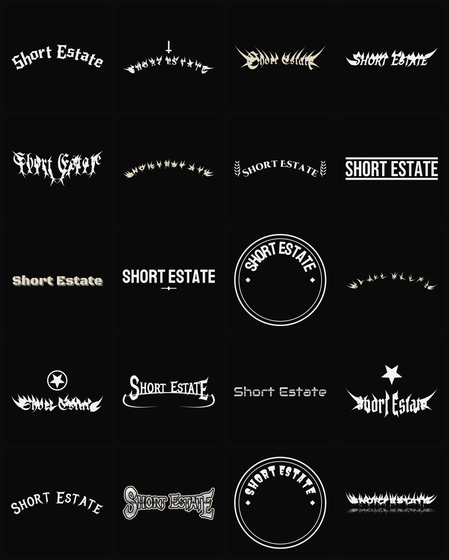 Twenty Short Estate band logo ideas — different faces, treatments and spike settings