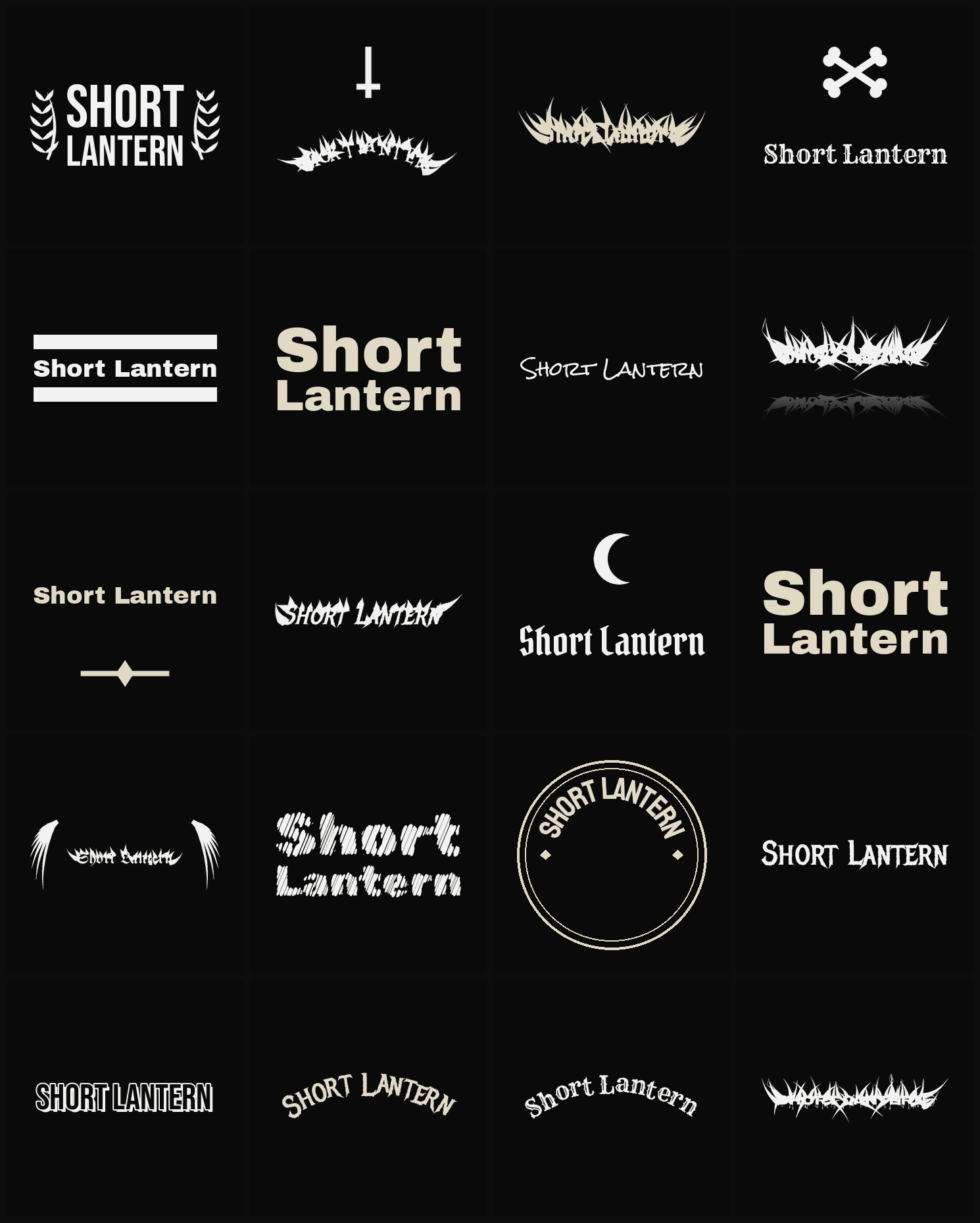 Twenty Short Lantern band logo ideas — different faces, treatments and spike settings