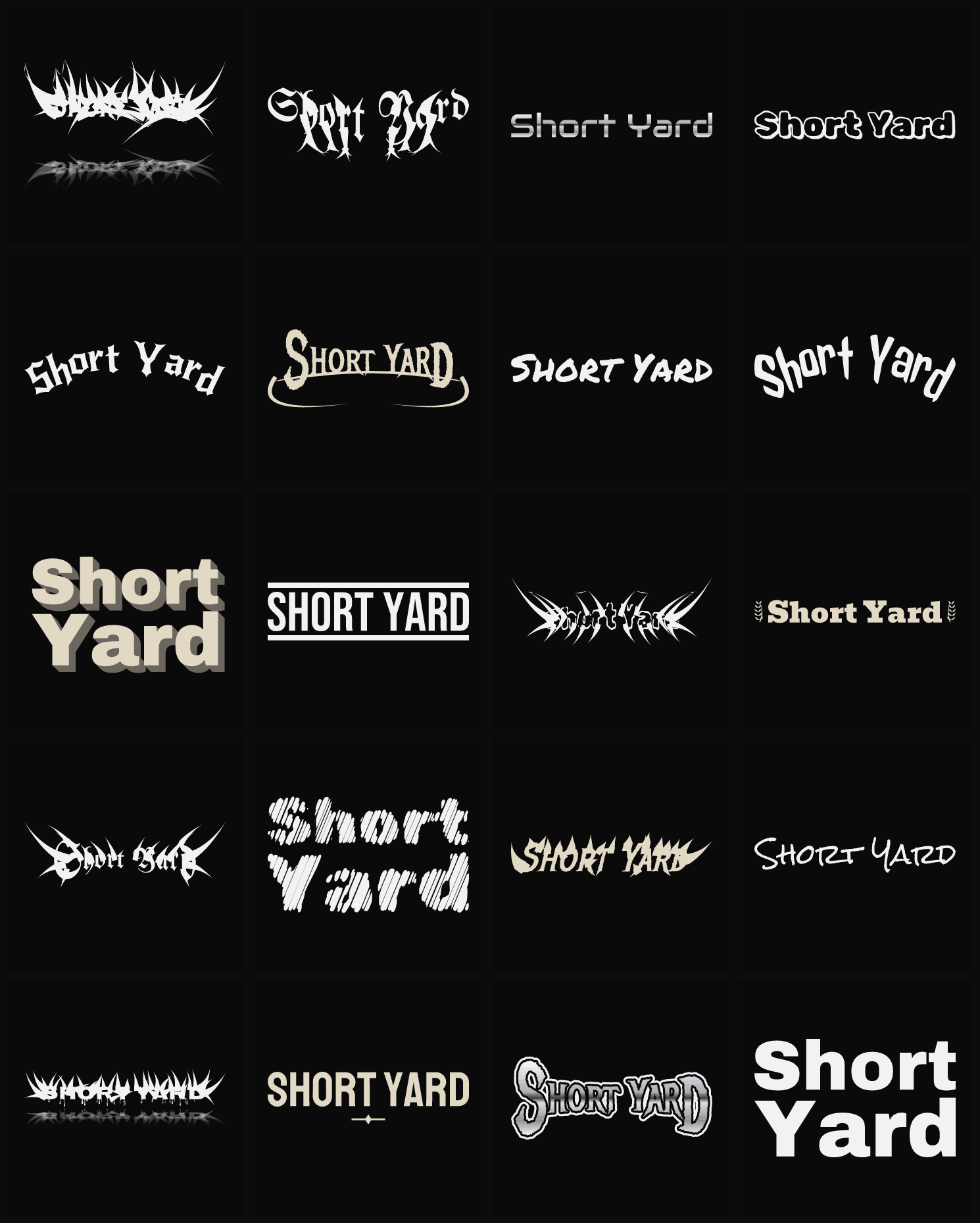Twenty Short Yard band logo ideas — different faces, treatments and spike settings