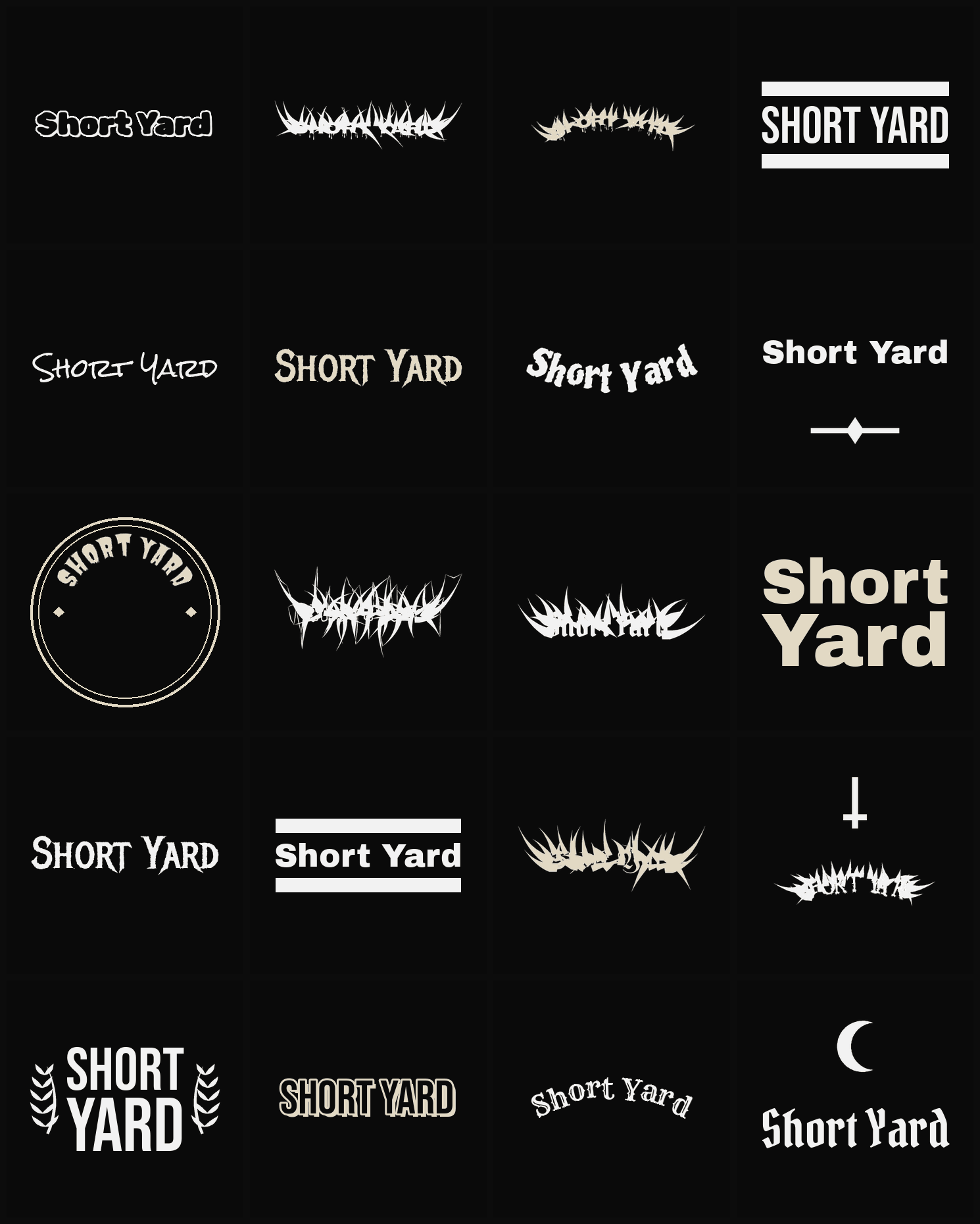 Twenty Short Yard band logo ideas — different faces, treatments and spike settings