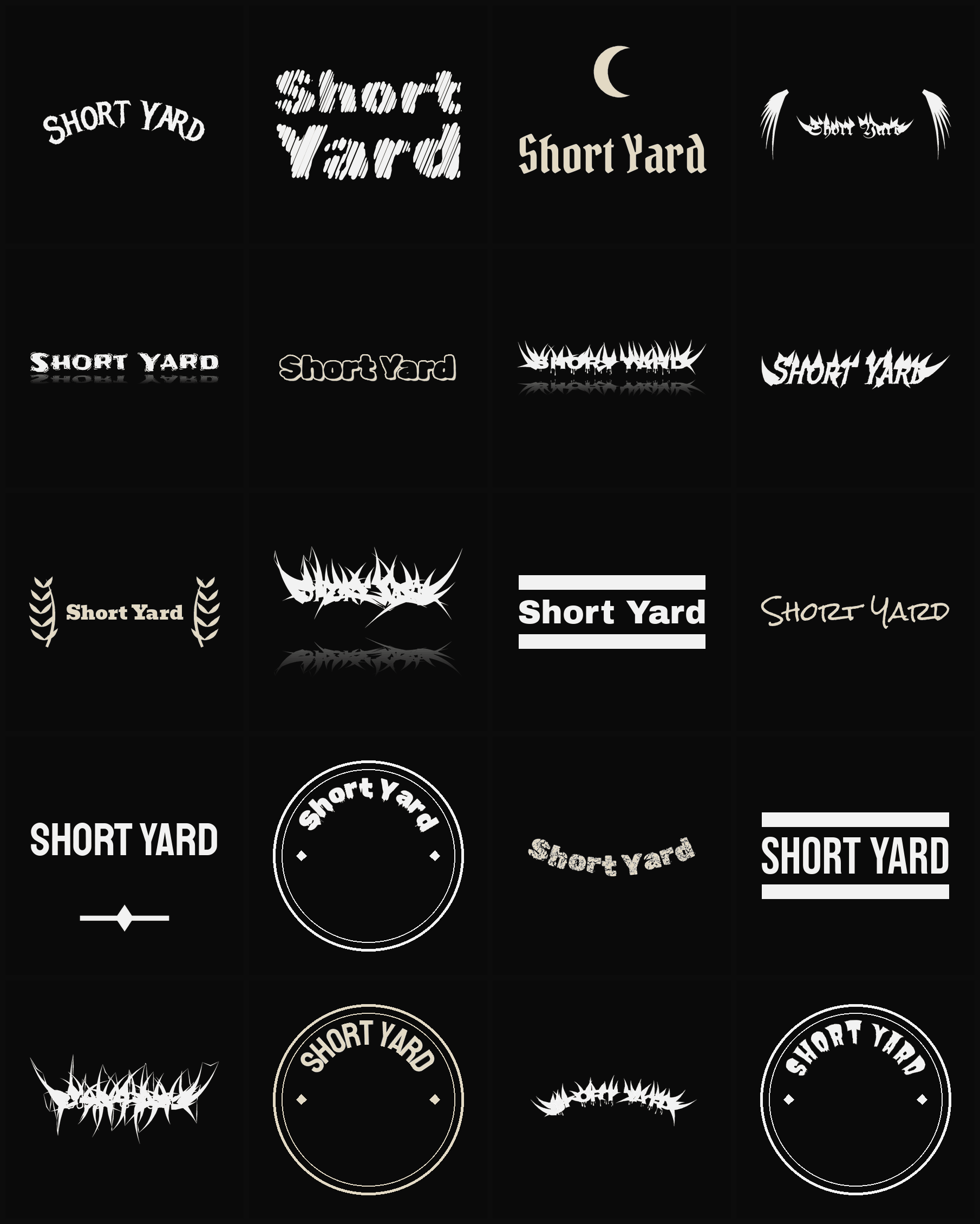 Twenty Short Yard band logo ideas — different faces, treatments and spike settings
