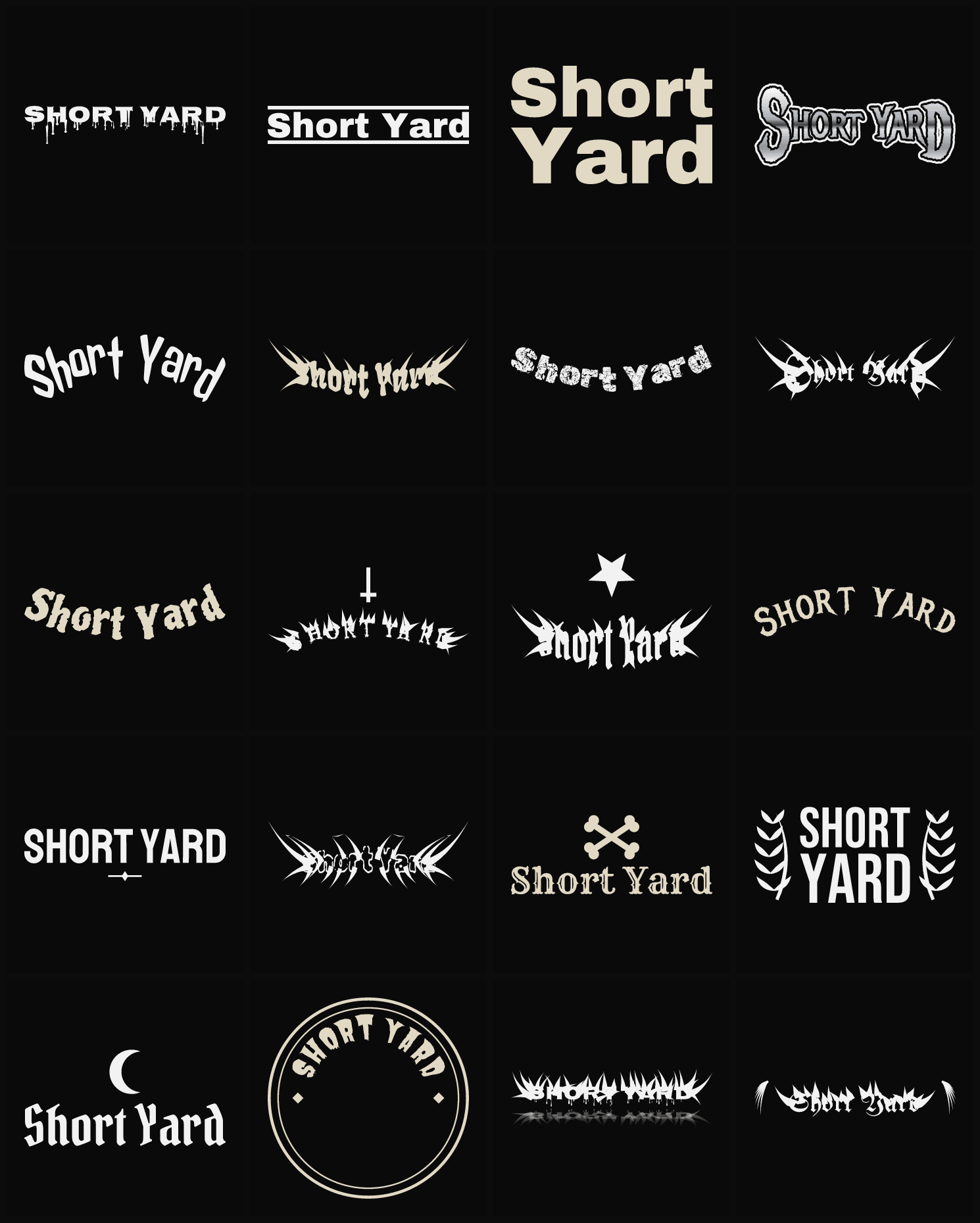 Twenty Short Yard band logo ideas — different faces, treatments and spike settings
