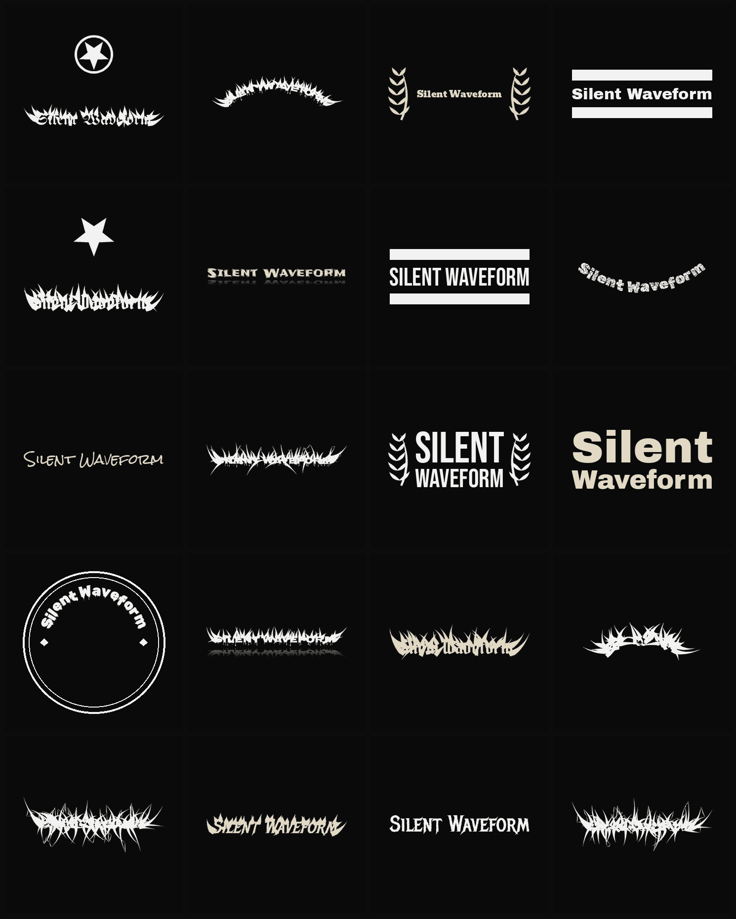 Twenty Silent Waveform band logo ideas — different faces, treatments and spike settings