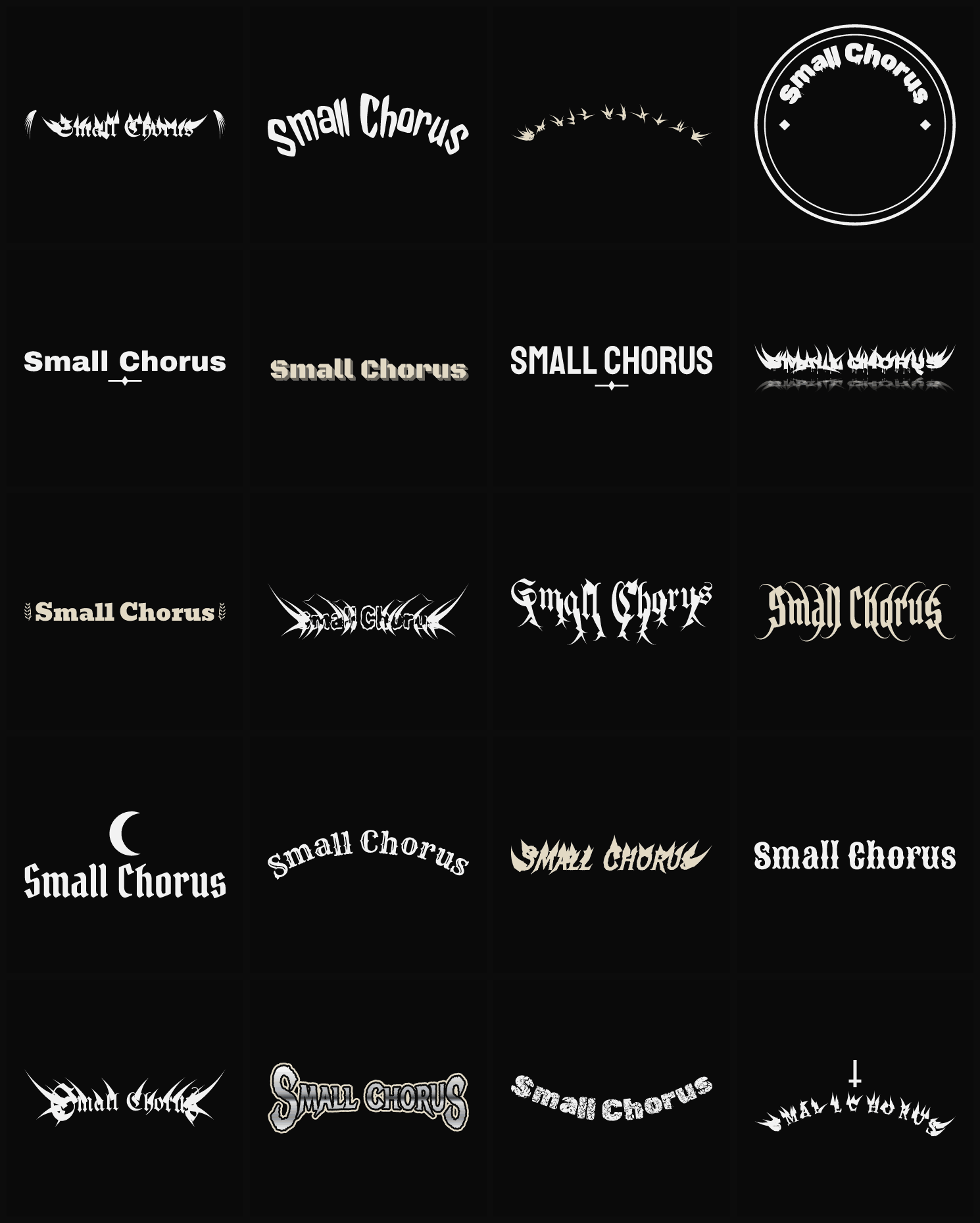 Twenty Small Chorus band logo ideas — different faces, treatments and spike settings
