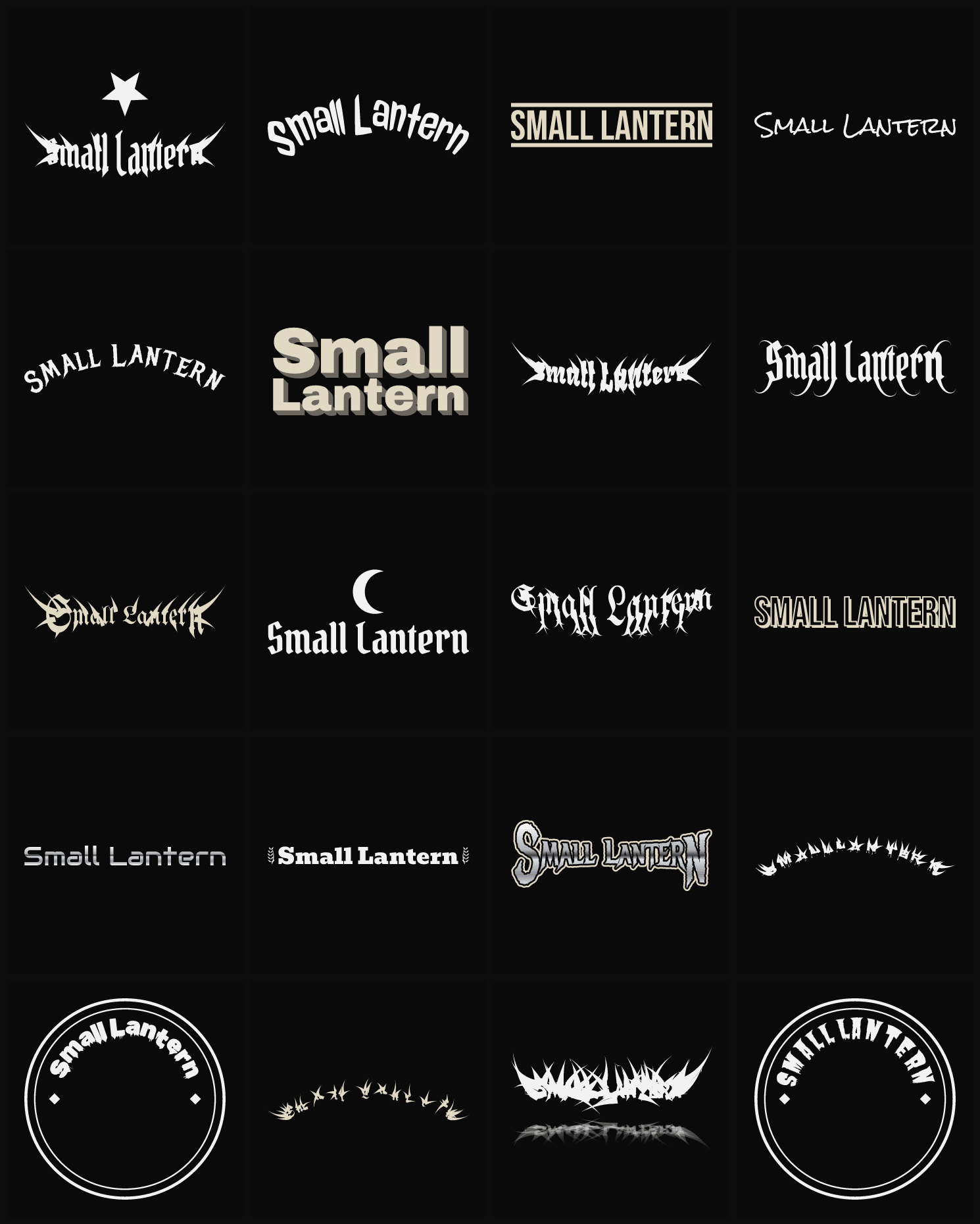 Twenty Small Lantern band logo ideas — different faces, treatments and spike settings