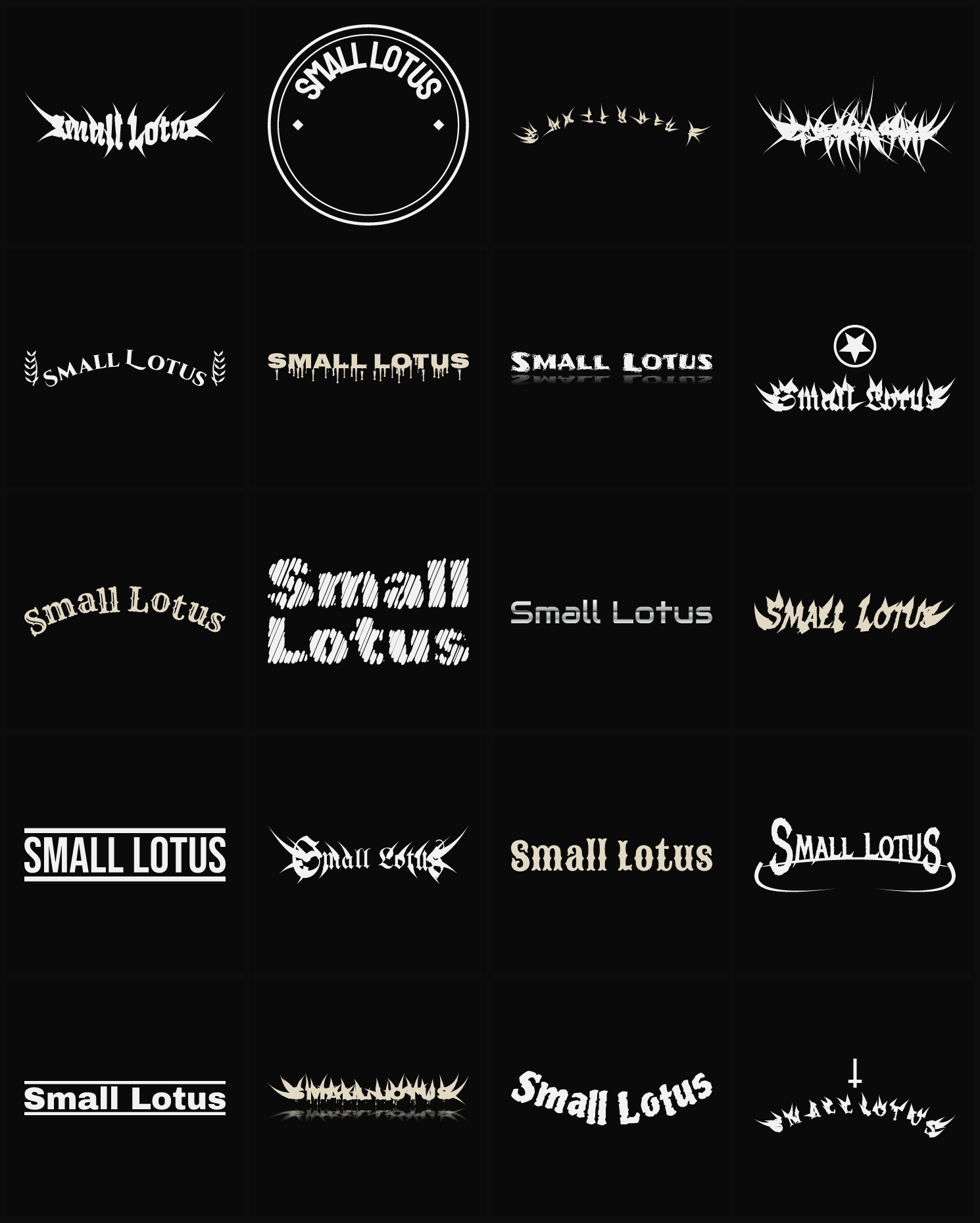 Twenty Small Lotus band logo ideas — different faces, treatments and spike settings