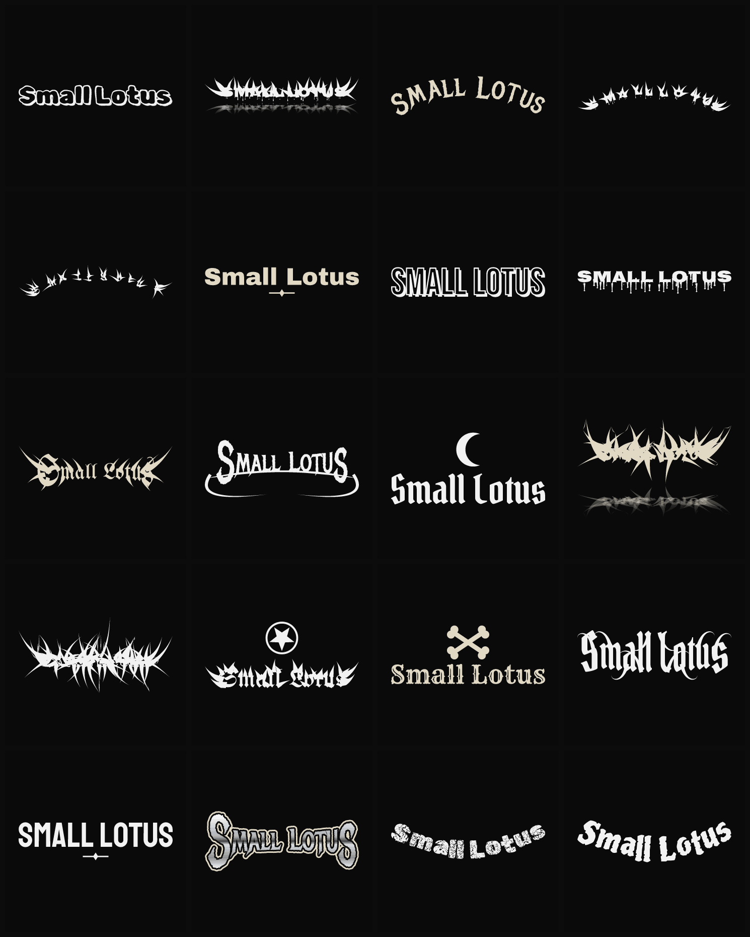 Twenty Small Lotus band logo ideas — different faces, treatments and spike settings