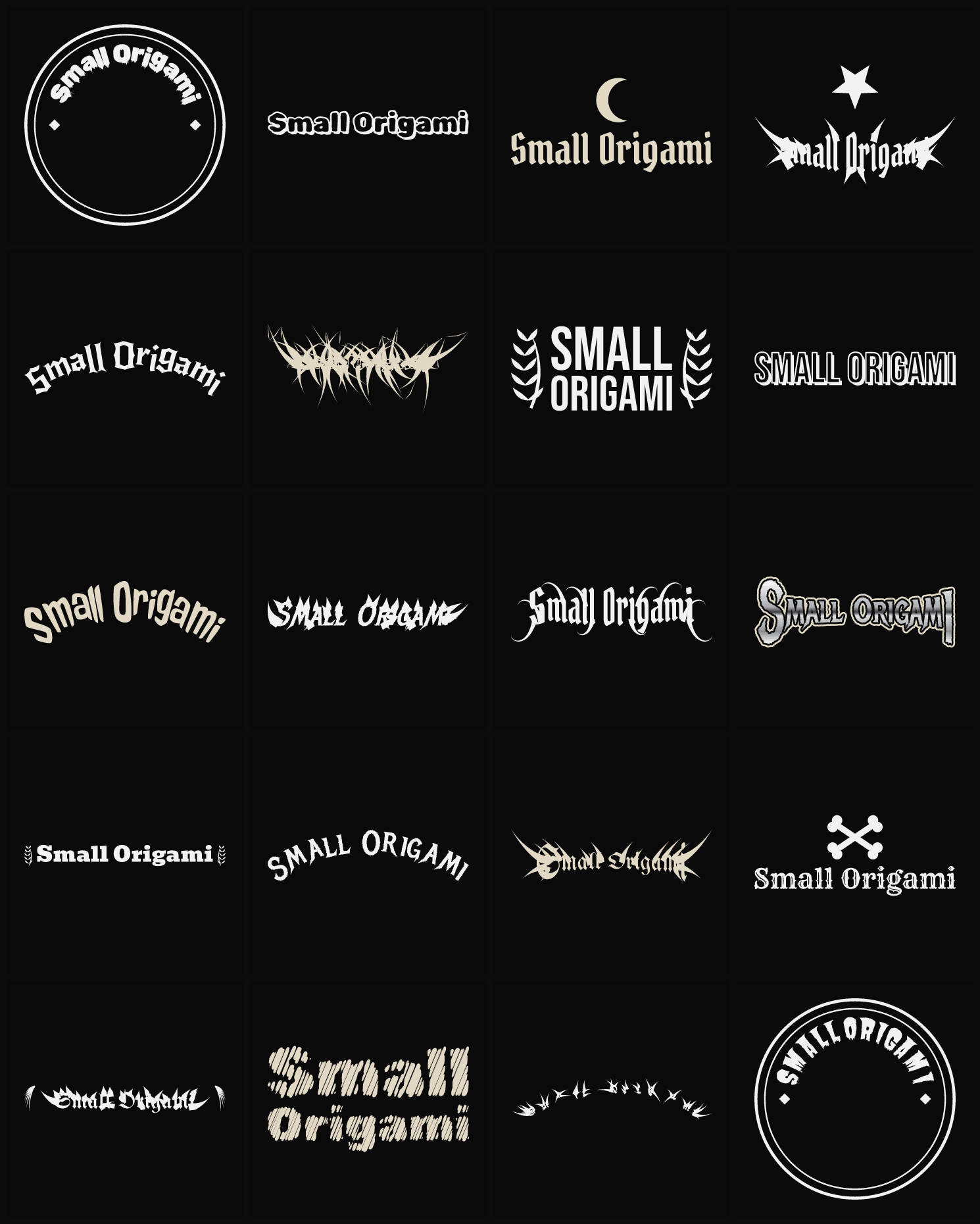 Twenty Small Origami band logo ideas — different faces, treatments and spike settings