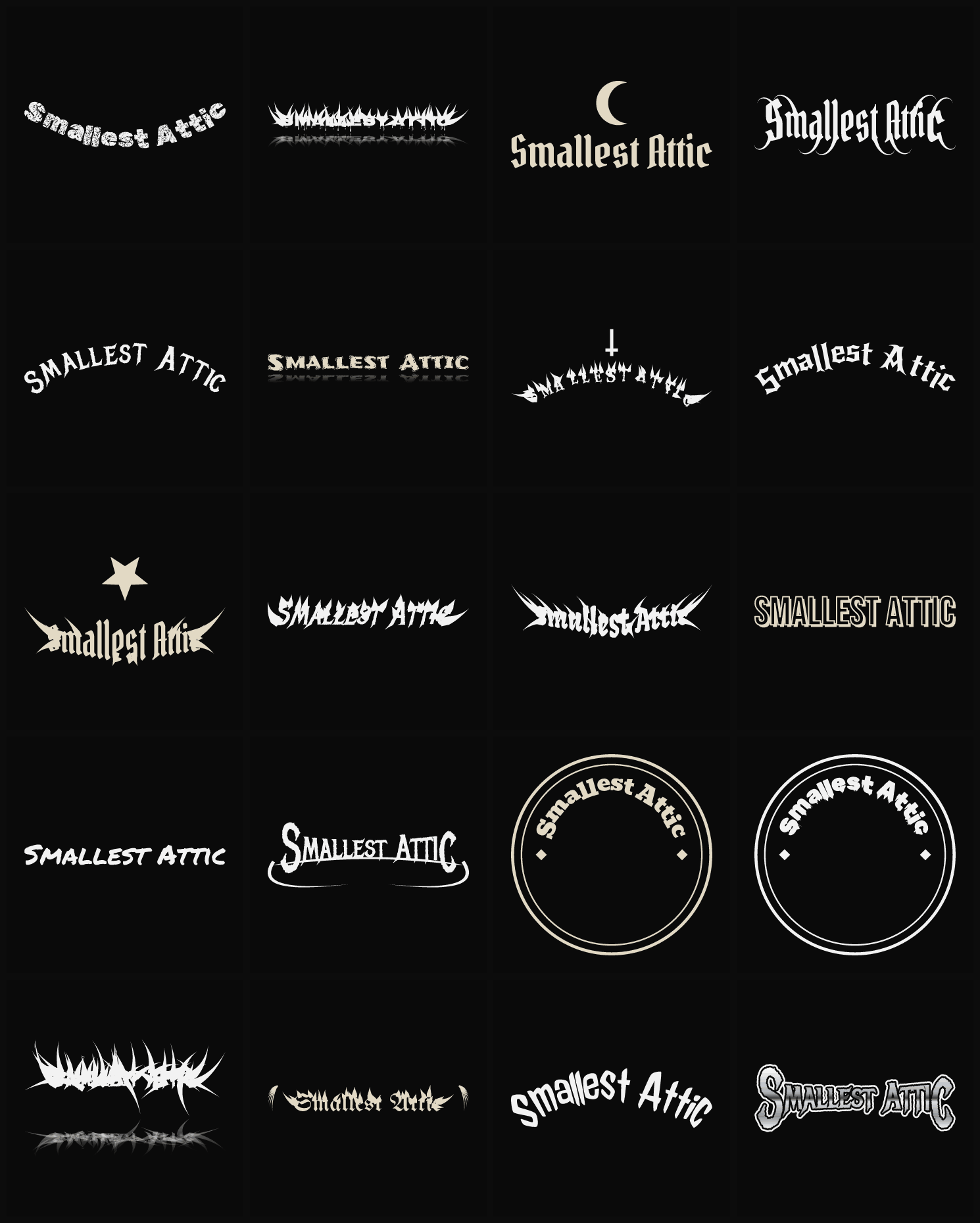 Twenty Smallest Attic band logo ideas — different faces, treatments and spike settings