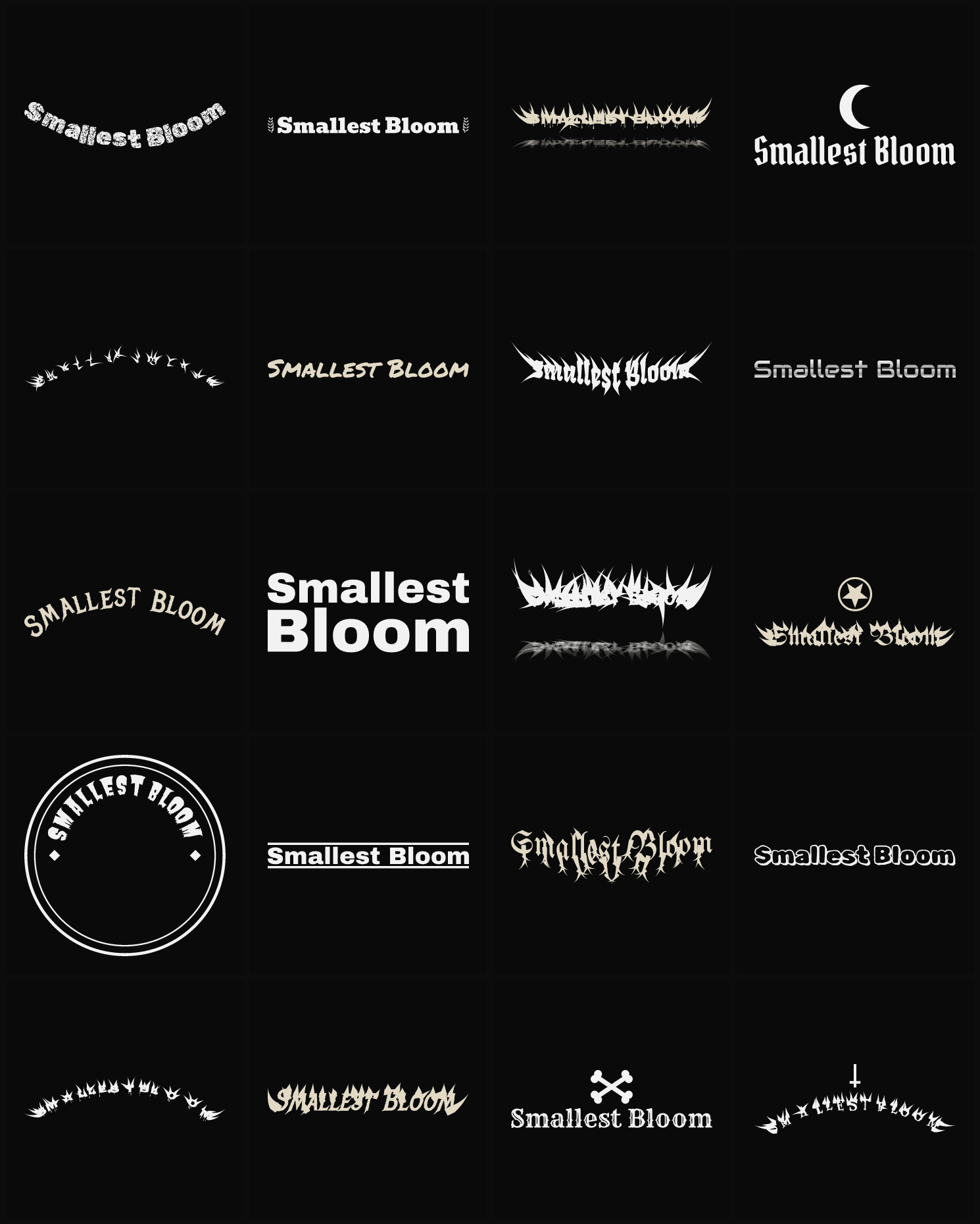 Twenty Smallest Bloom band logo ideas — different faces, treatments and spike settings