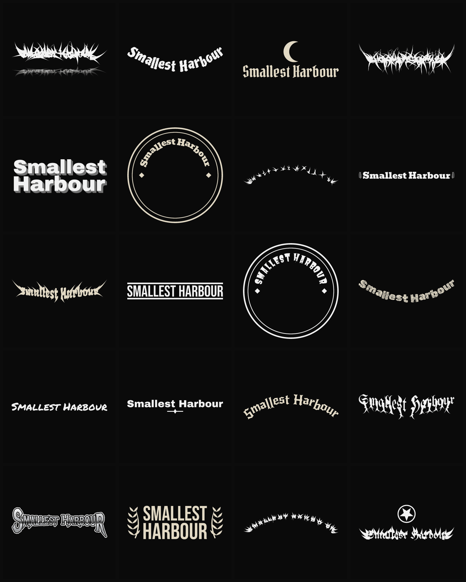 Twenty Smallest Harbour band logo ideas — different faces, treatments and spike settings