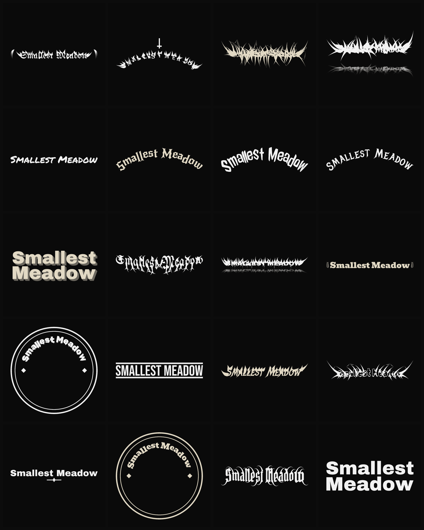 Twenty Smallest Meadow band logo ideas — different faces, treatments and spike settings