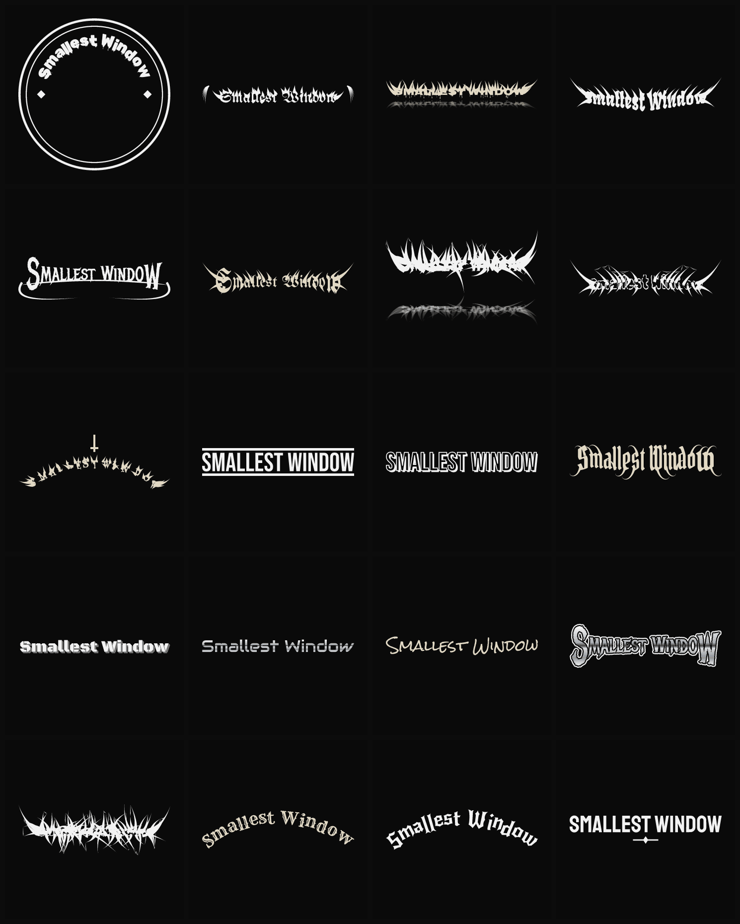 Twenty Smallest Window band logo ideas — different faces, treatments and spike settings